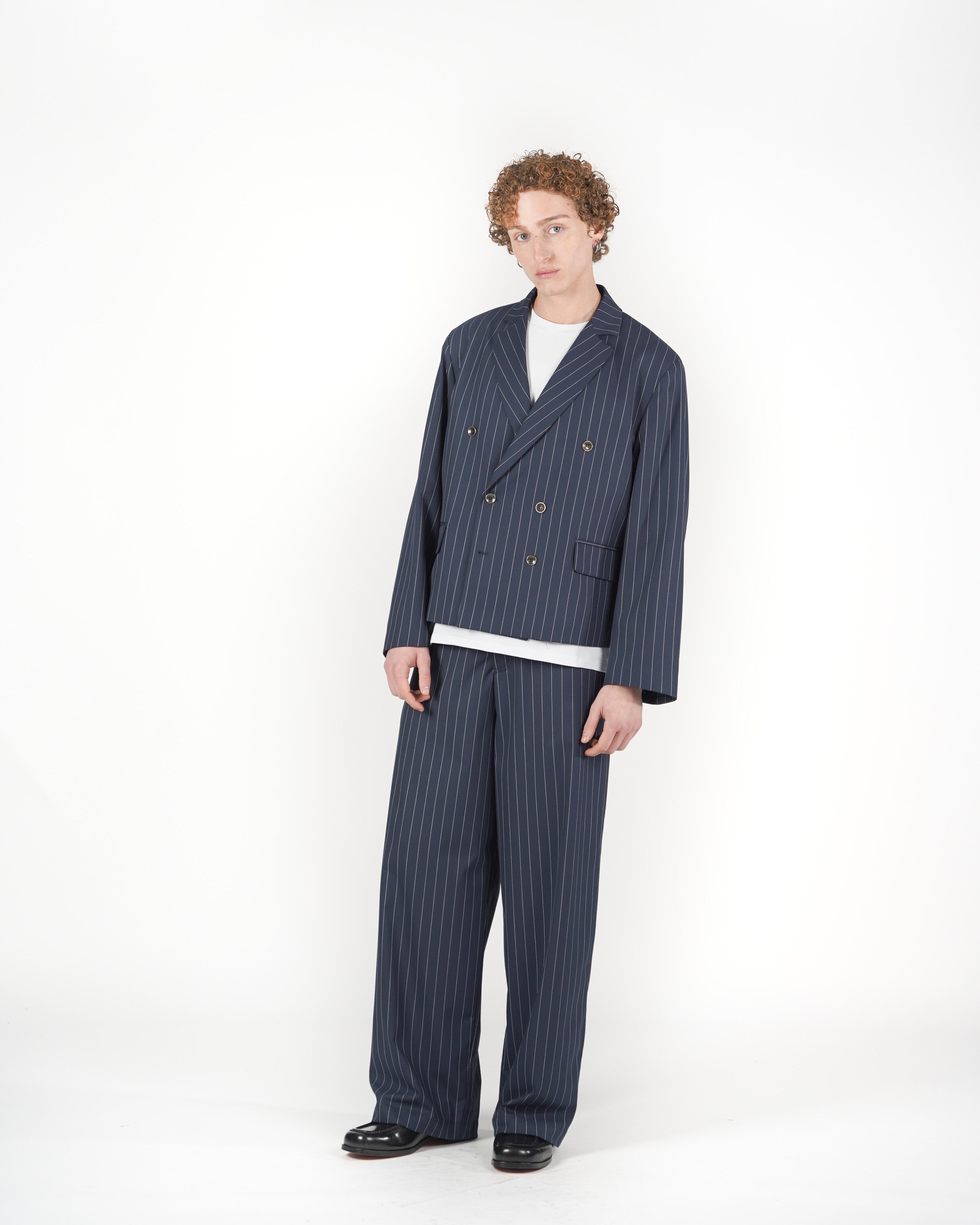 Pantalone baggy sartoriale gessato blu