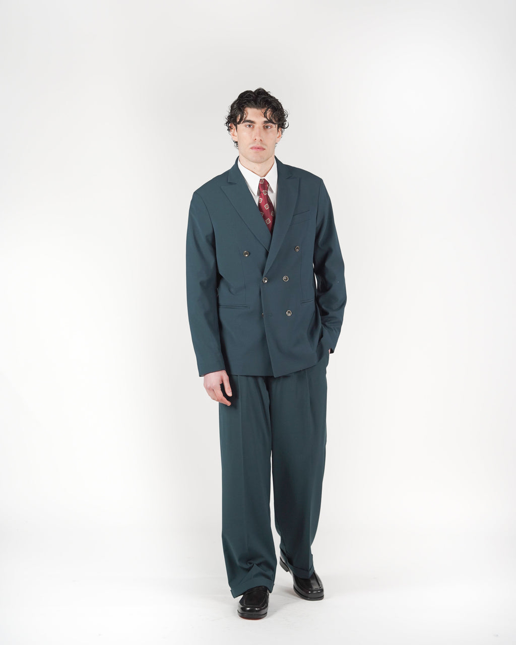 Pantalone loose fit sartoriale verde acqua