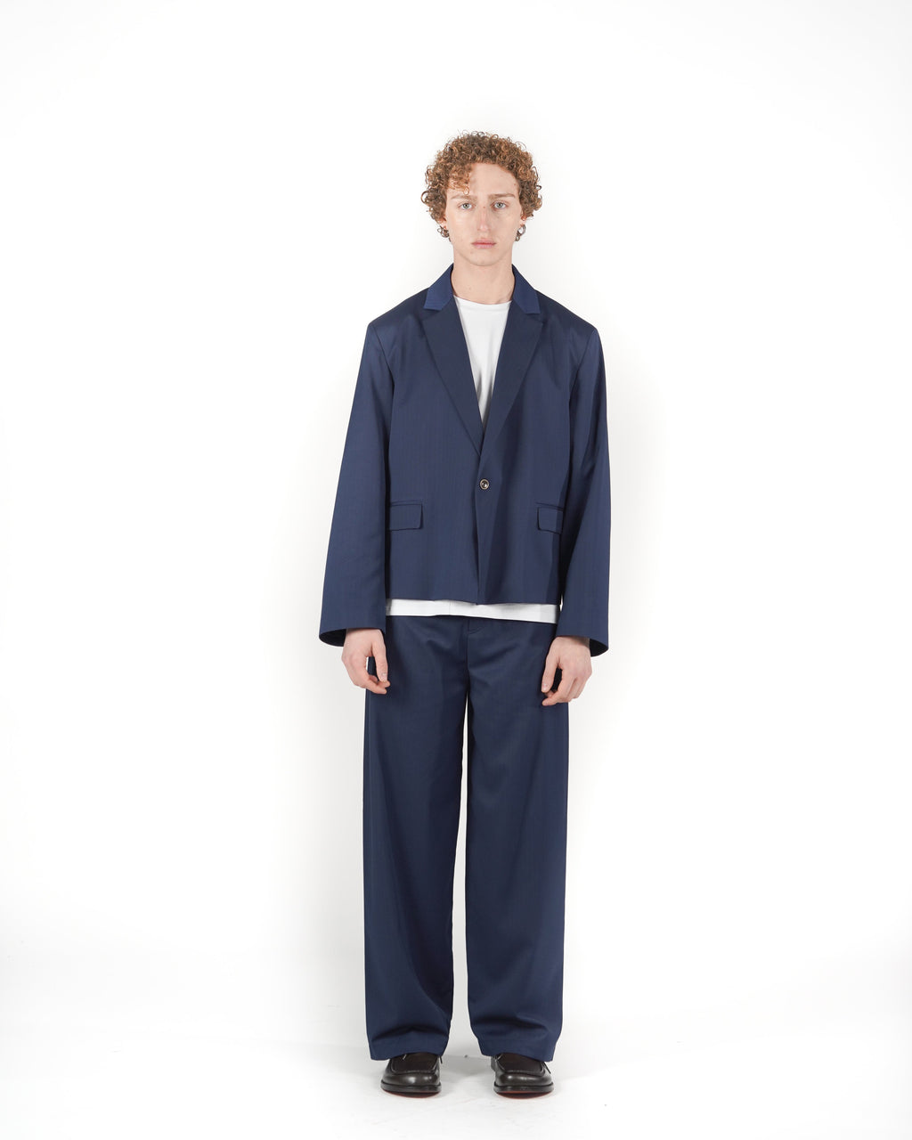 Giacca monopetto crop solarium blu