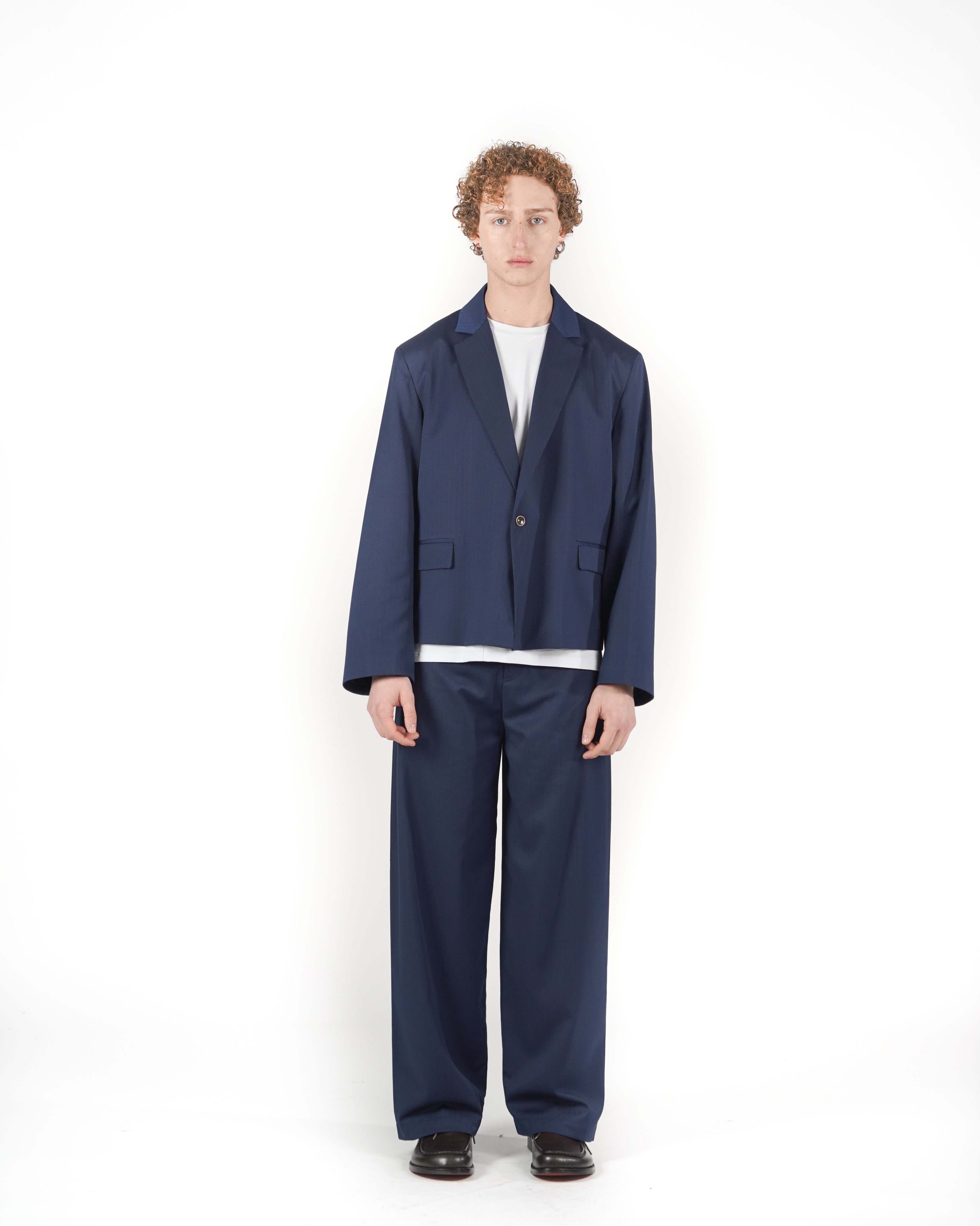 Giacca monopetto crop solarium blu