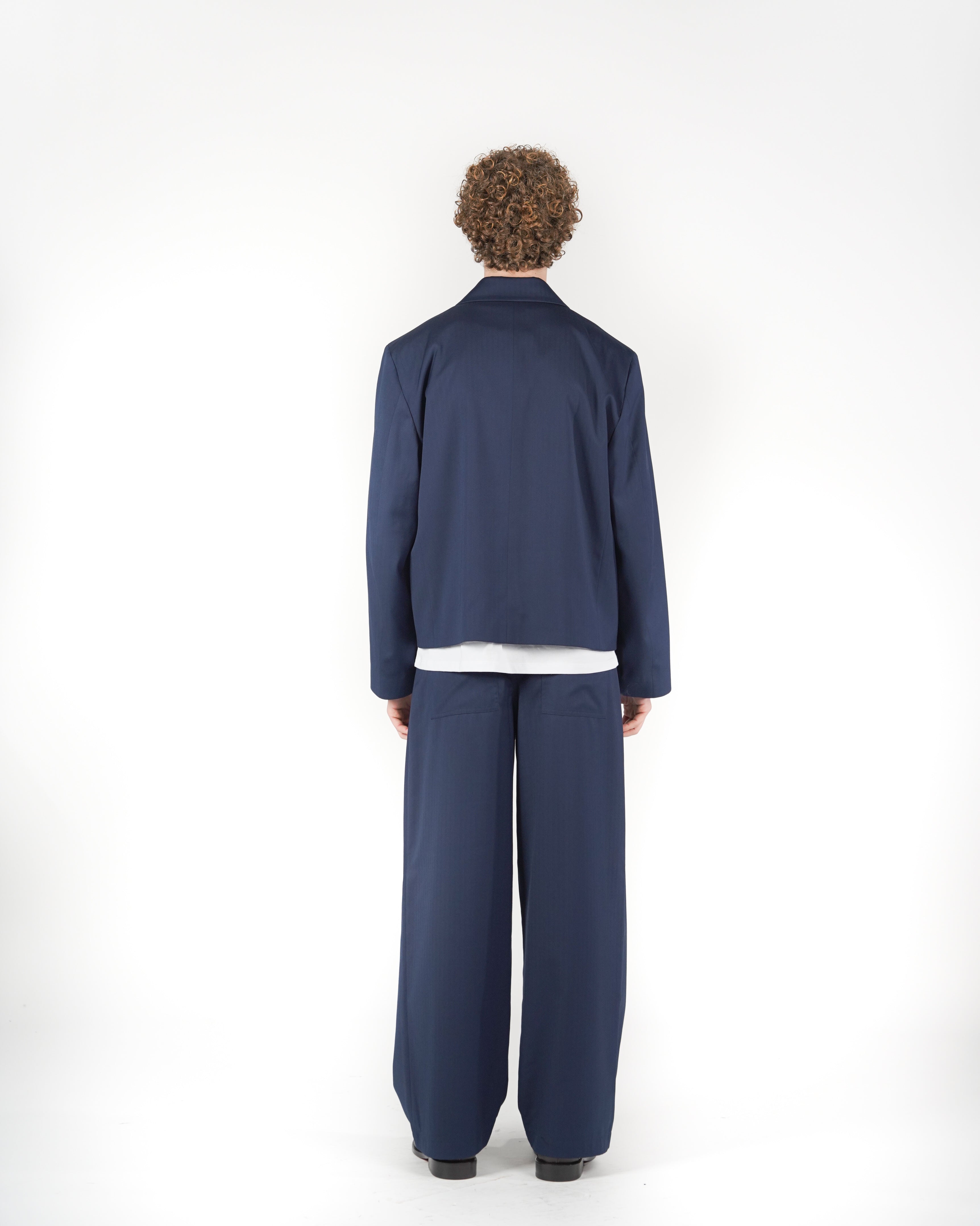 Giacca monopetto crop solarium blu