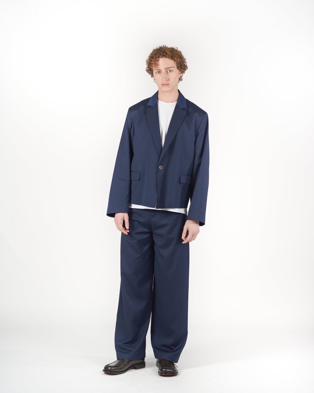 Giacca monopetto crop solarium blu