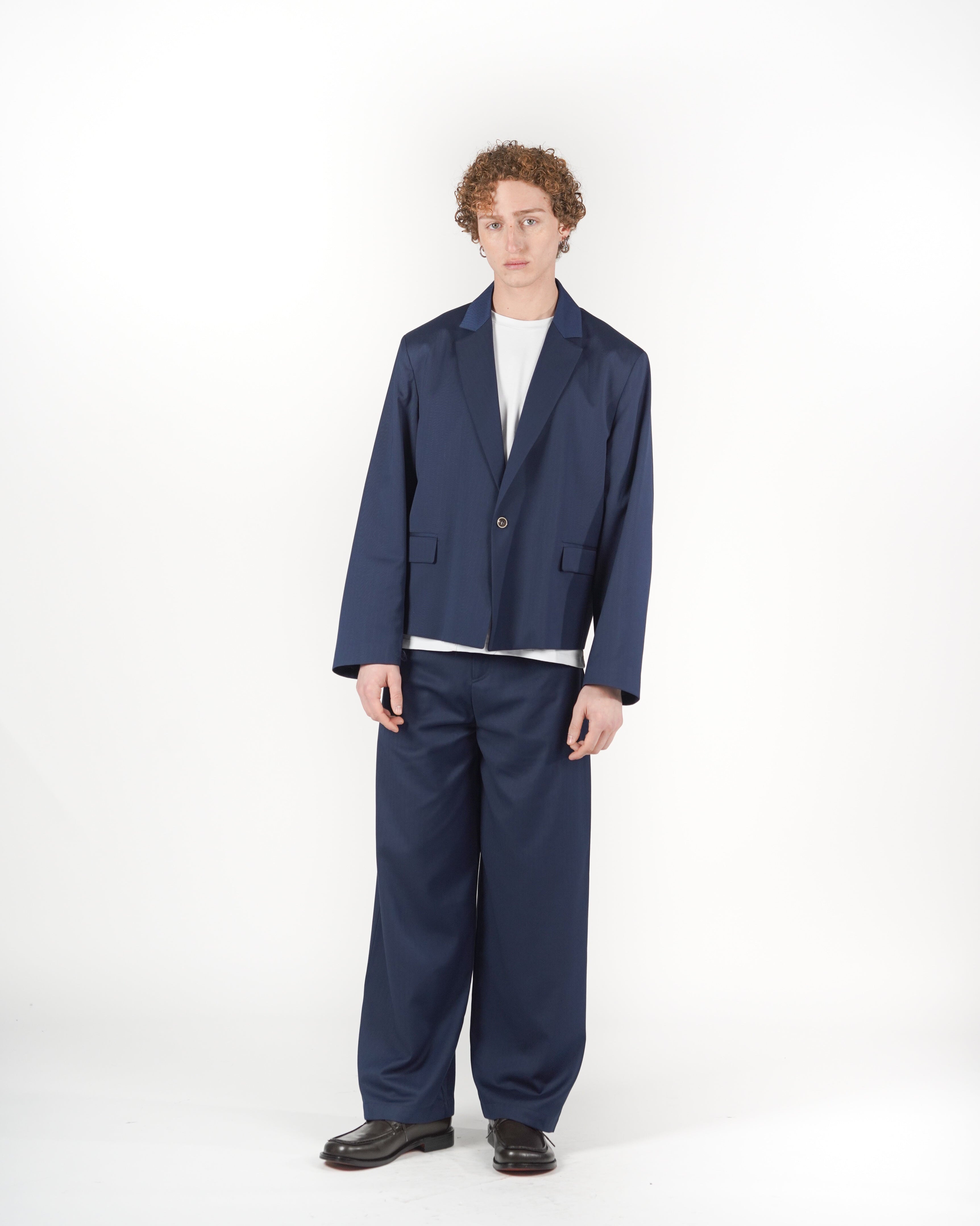 Giacca monopetto crop solarium blu
