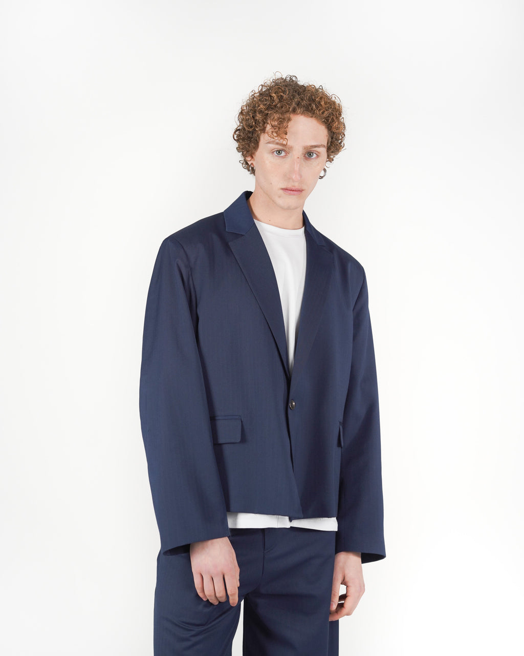 Giacca monopetto crop solarium blu