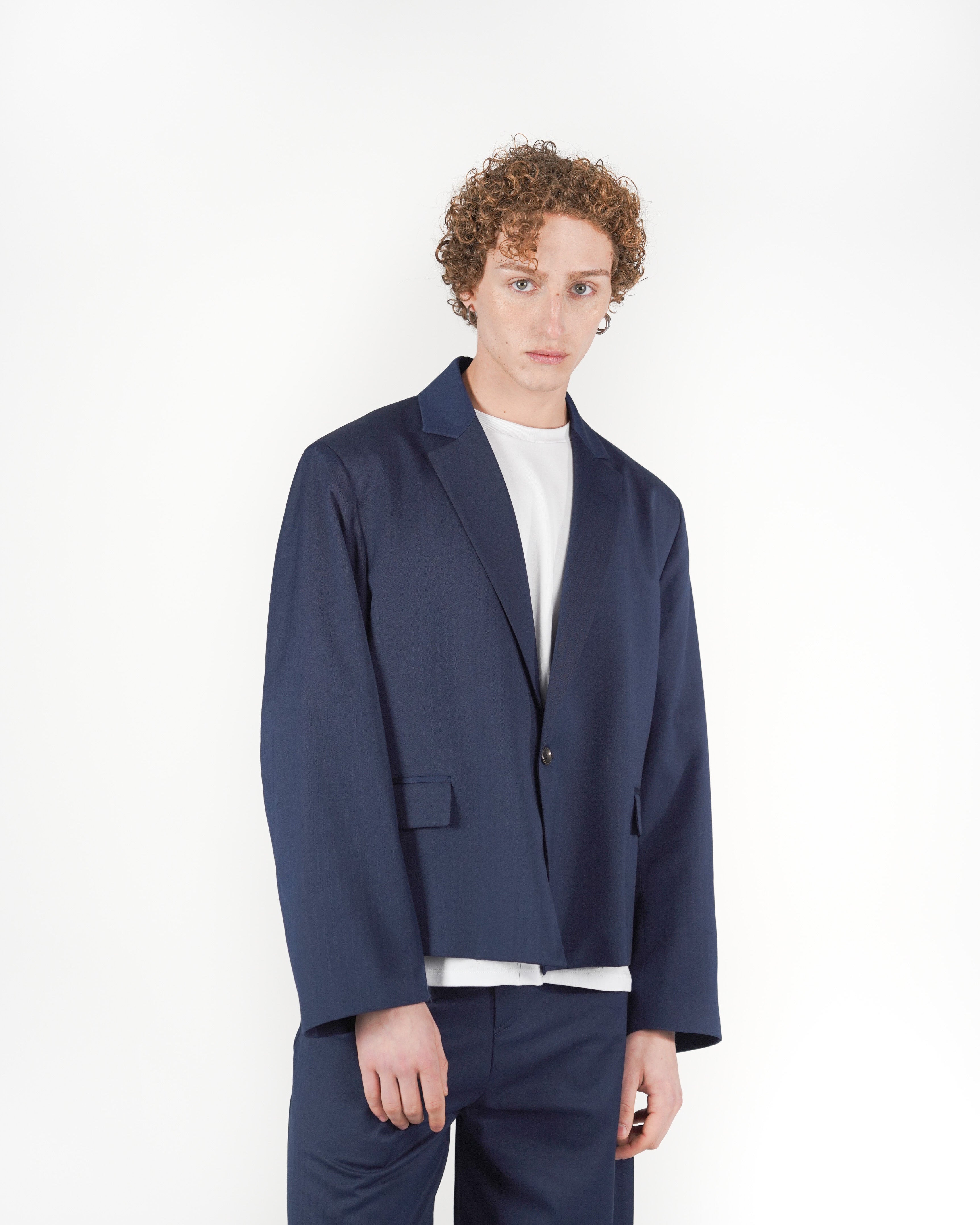 Giacca monopetto crop solarium blu