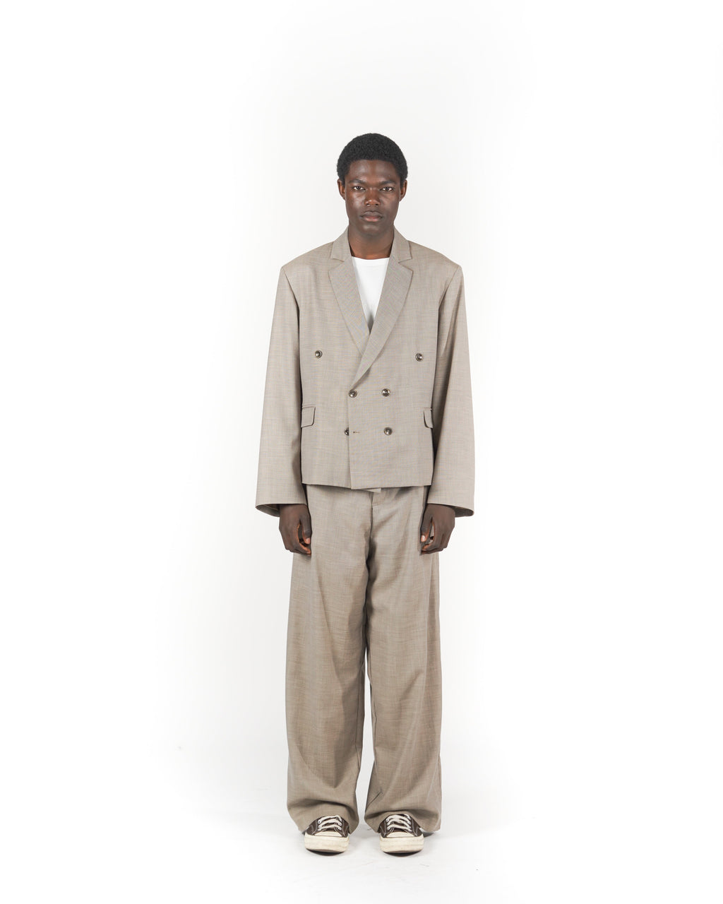 Giacca doppiopetto crop melange beige