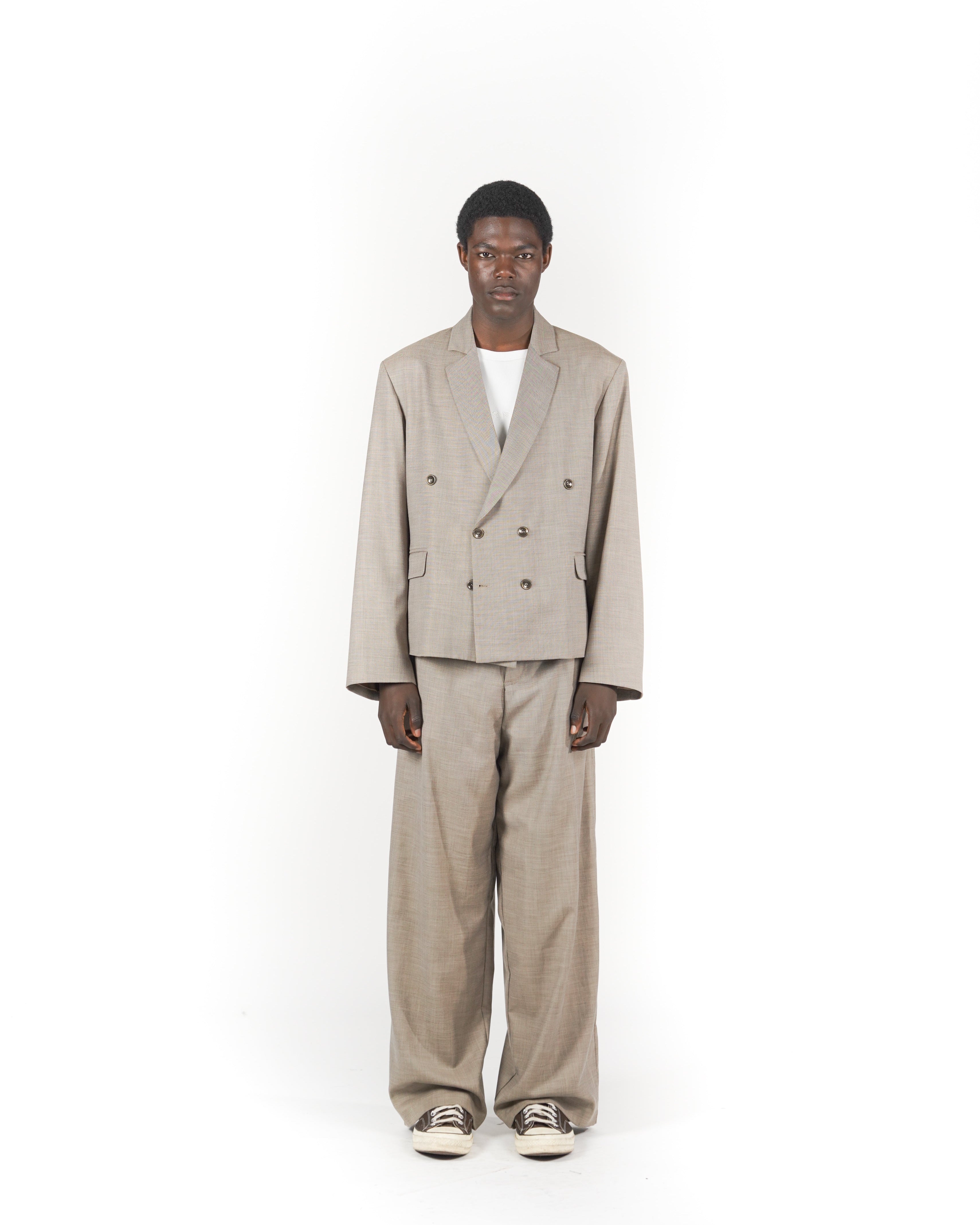 Giacca doppiopetto crop melange beige