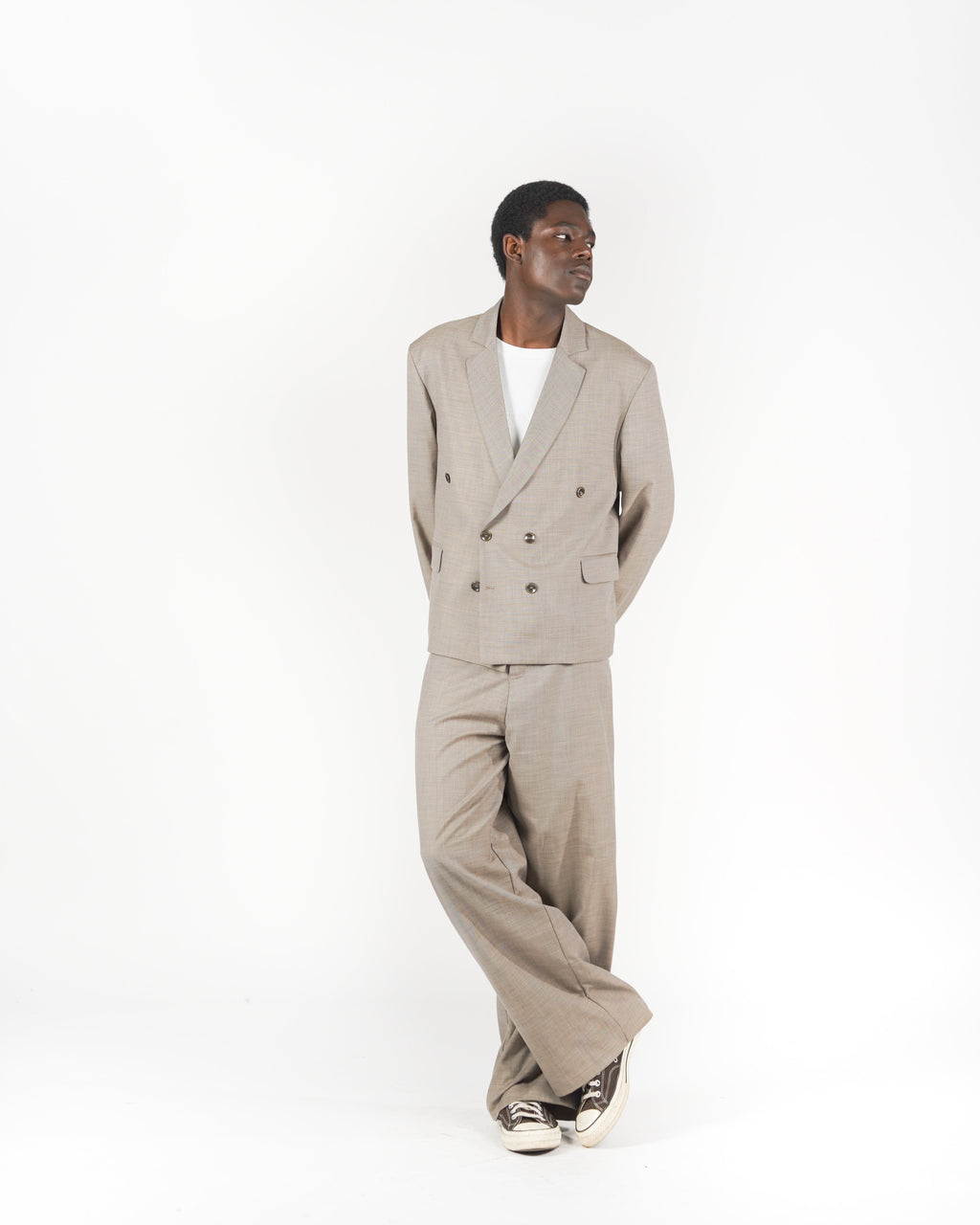 Giacca doppiopetto crop melange beige