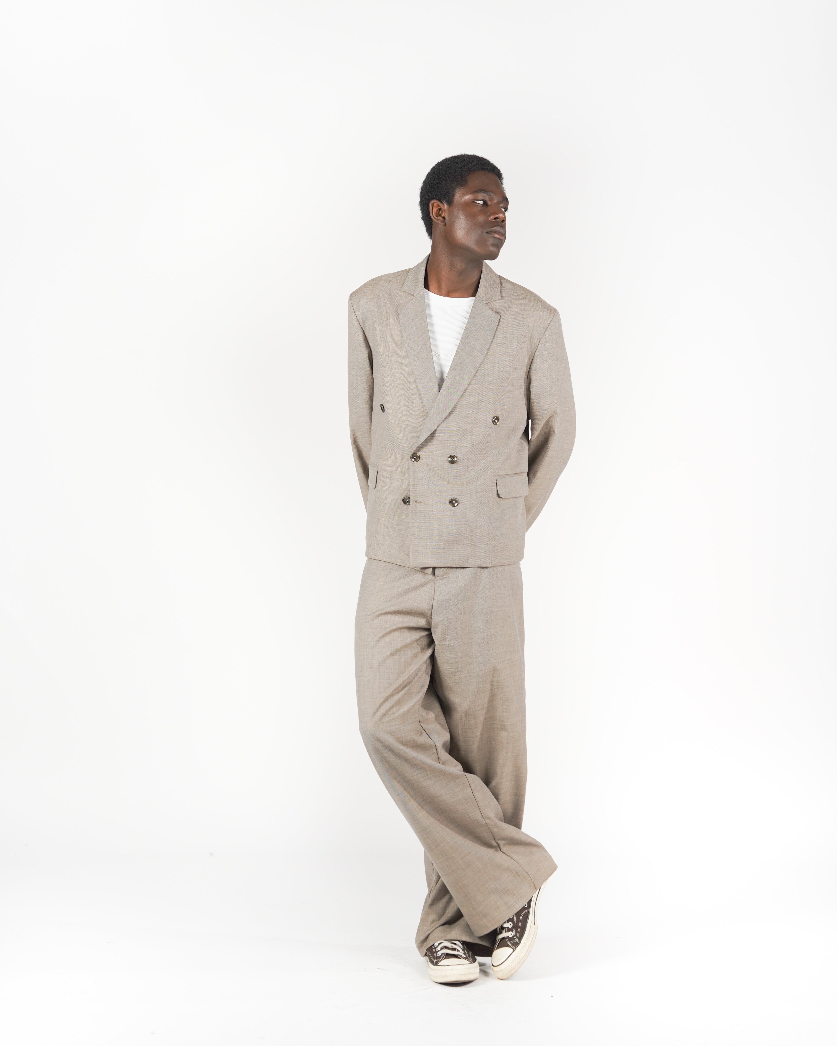 Giacca doppiopetto crop melange beige