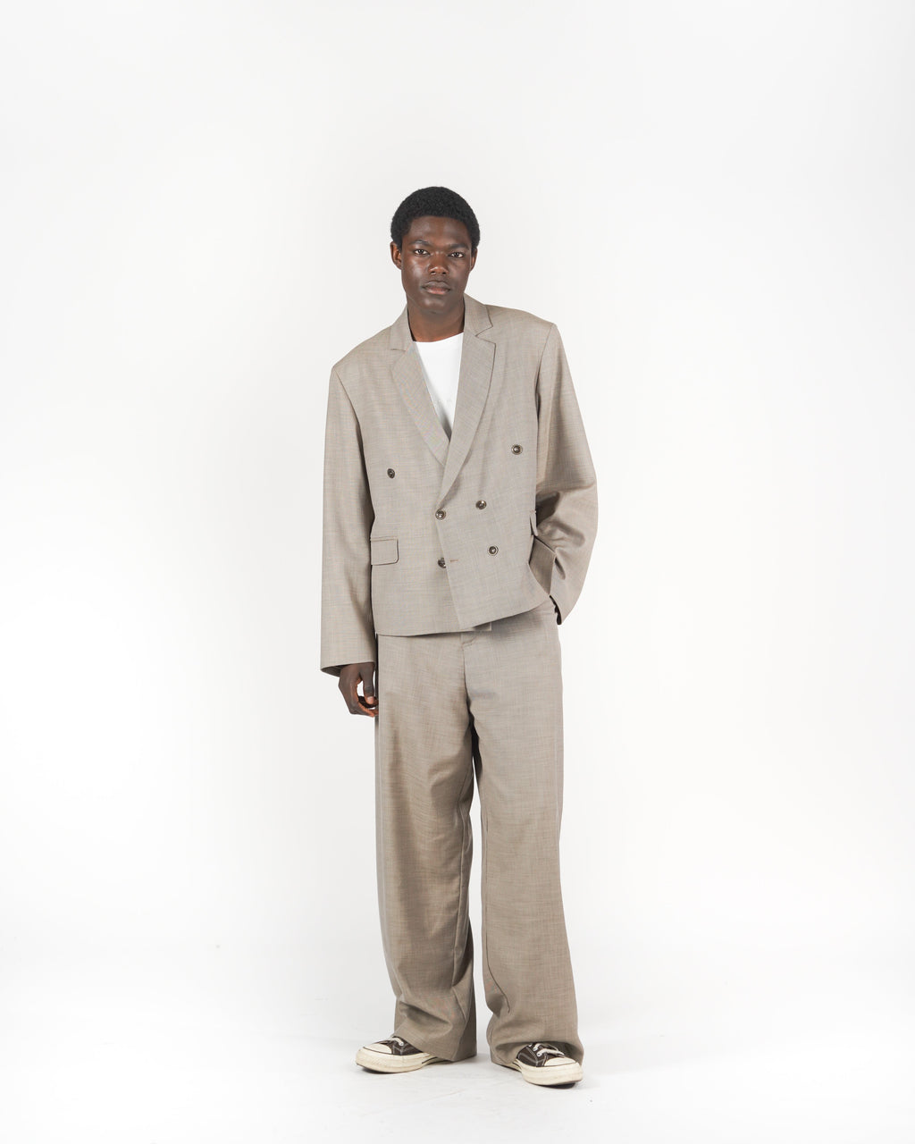 Giacca doppiopetto crop melange beige