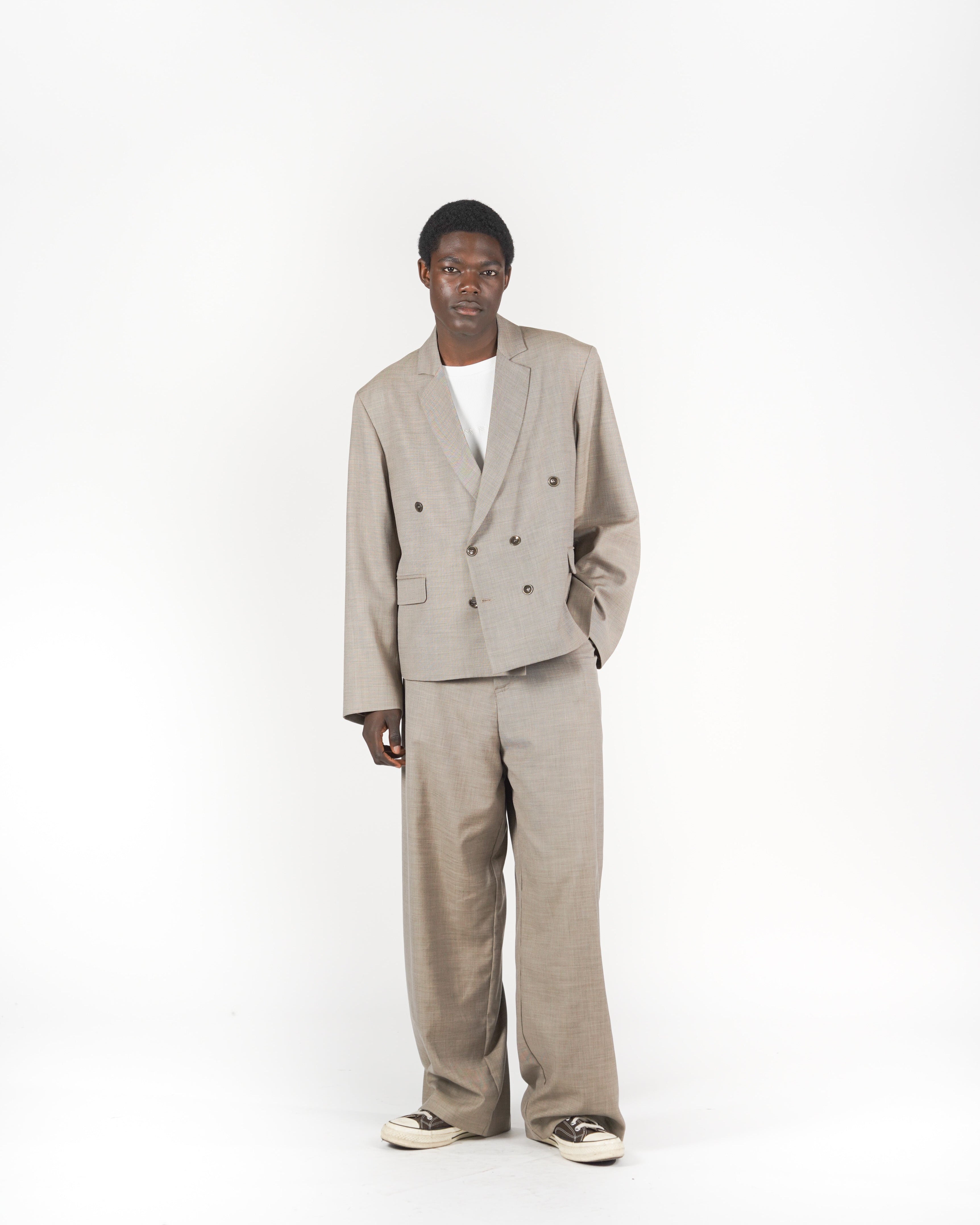 Giacca doppiopetto crop melange beige