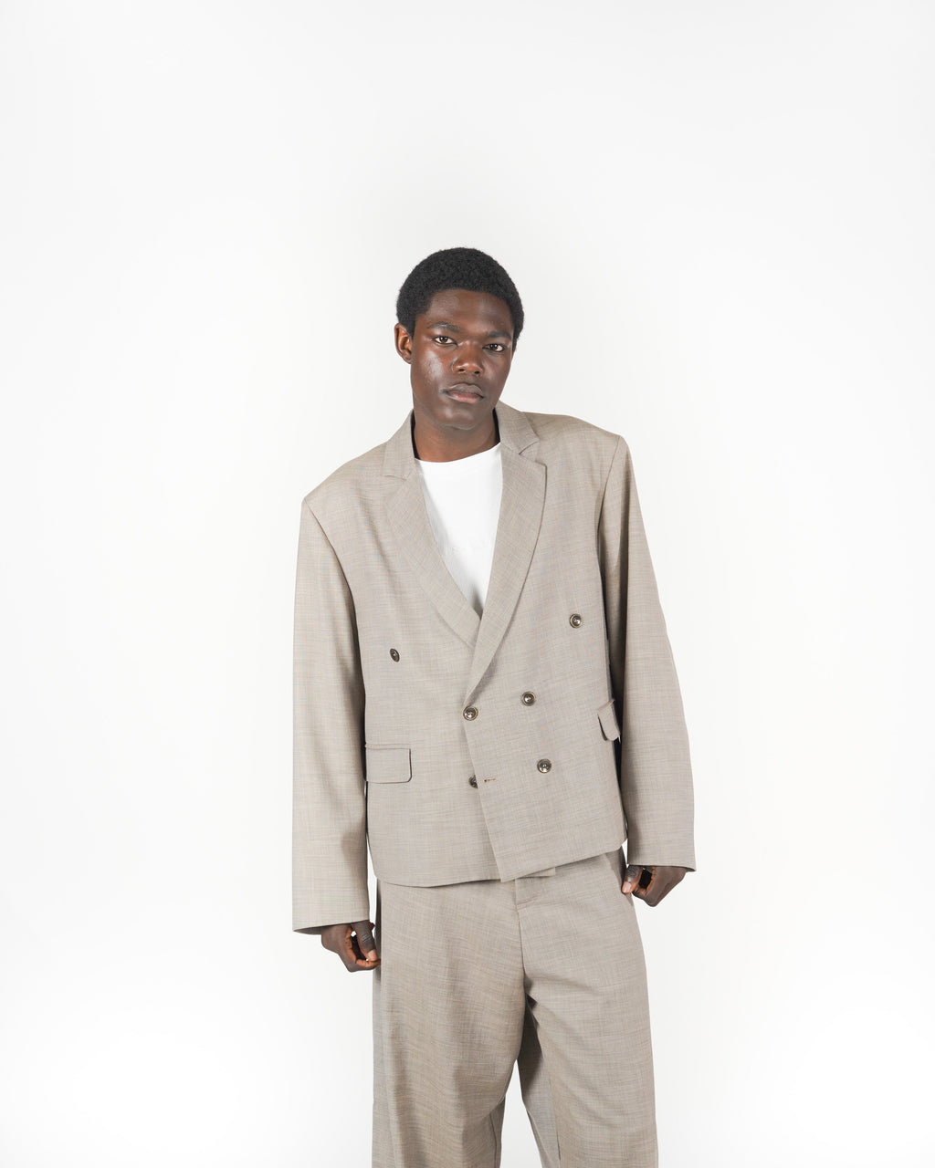 Giacca doppiopetto crop melange beige