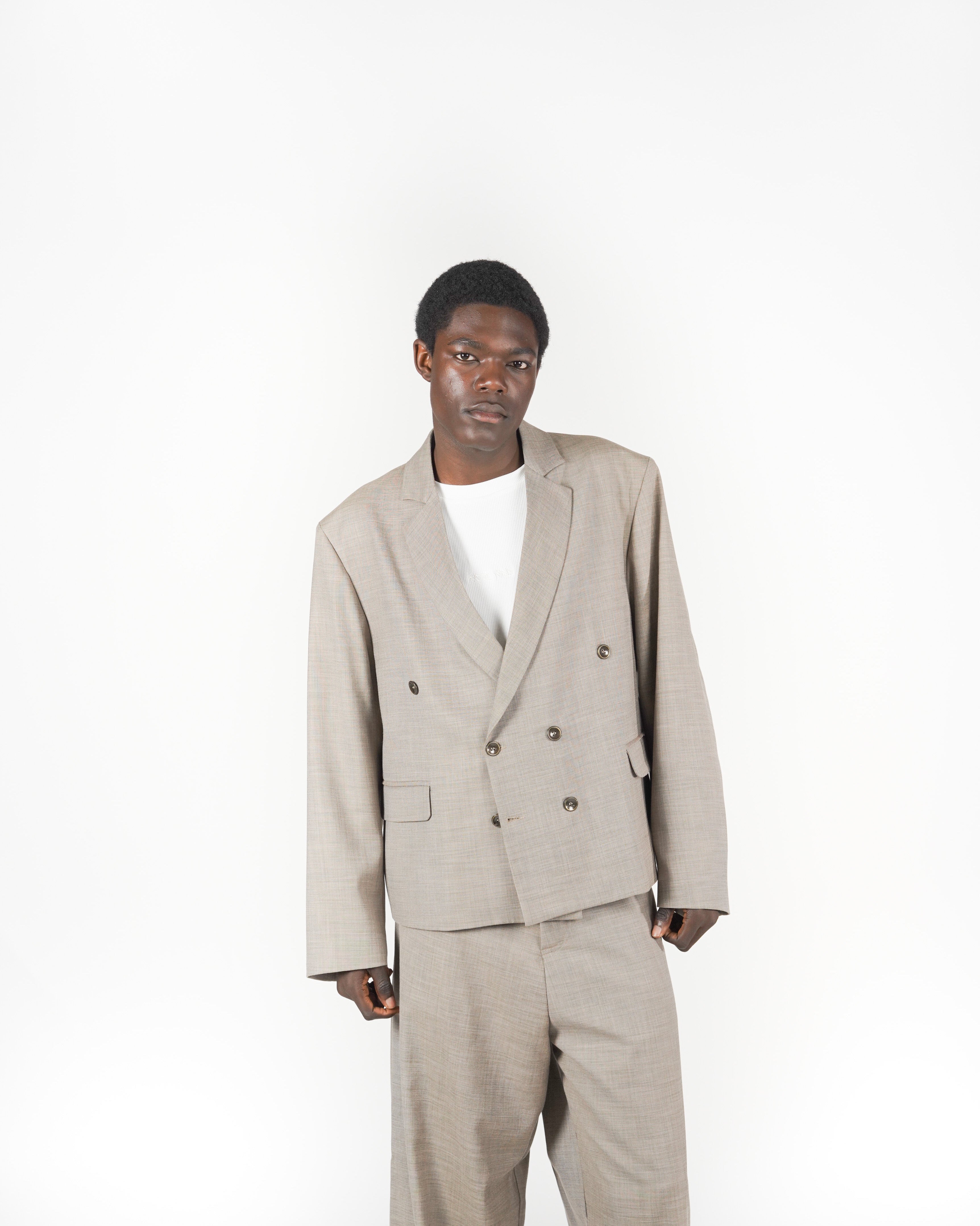 Giacca doppiopetto crop melange beige