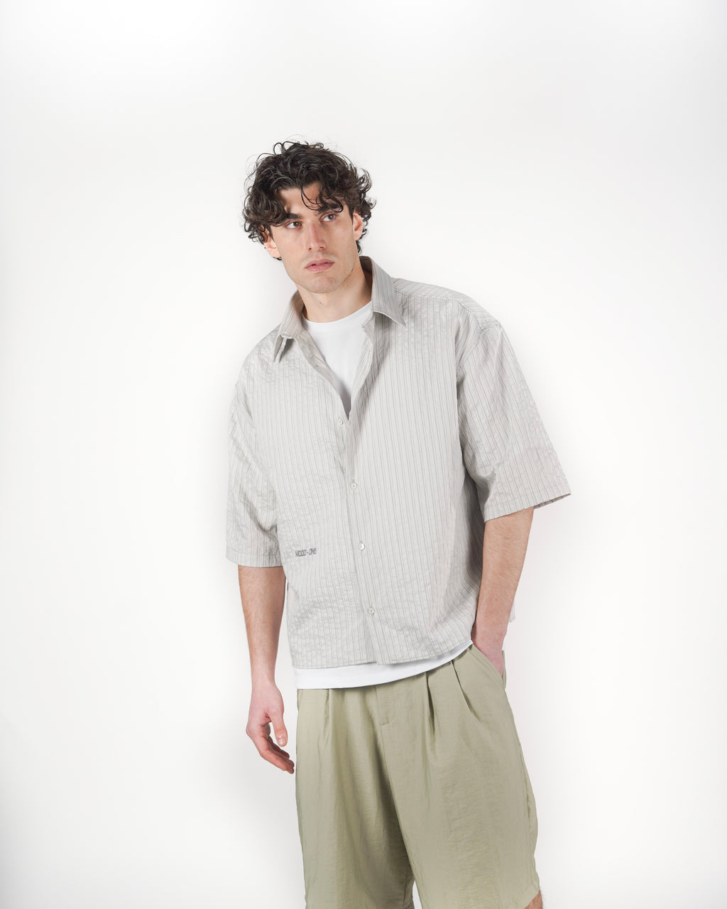 Camicia boxy M/C grigia