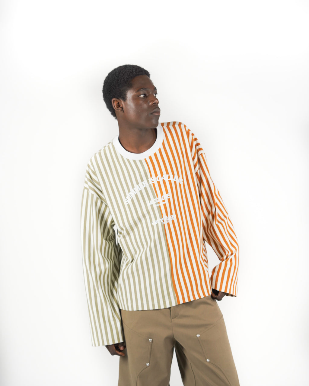Longsleeve righe Arancio/verde