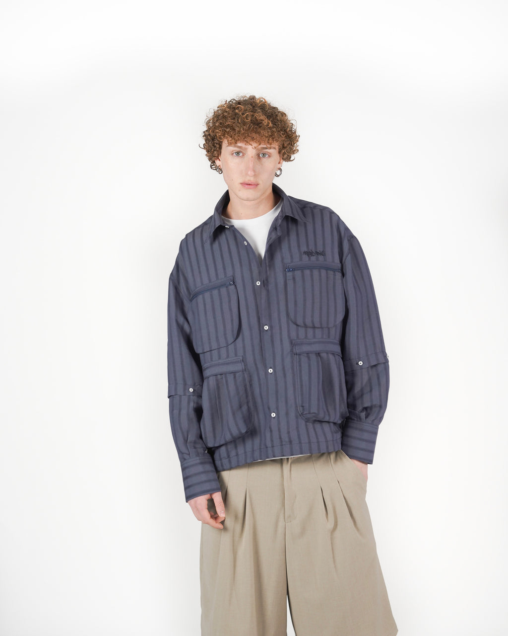 Camicia 2IN1 gessato blu