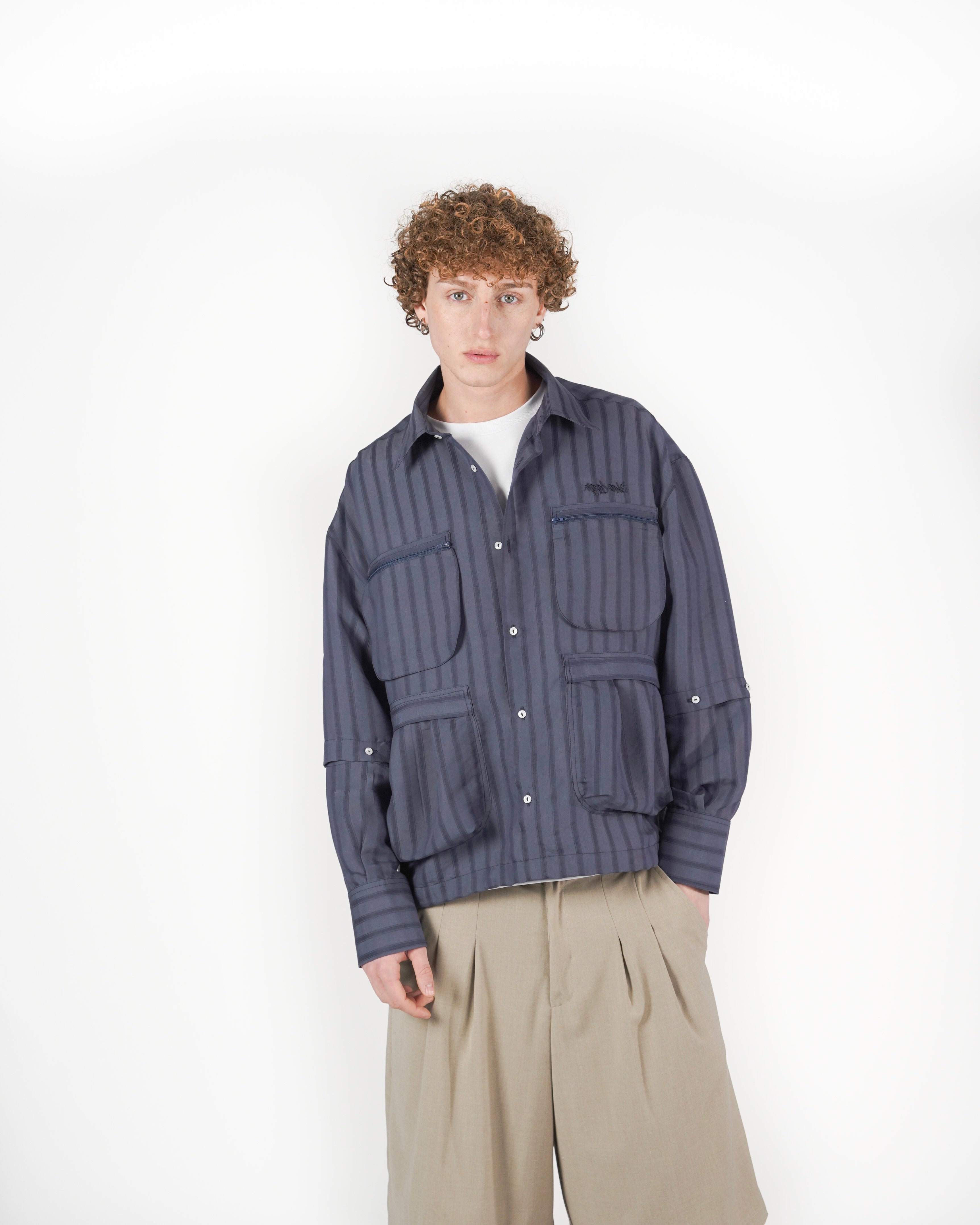 Camicia 2IN1 gessato blu