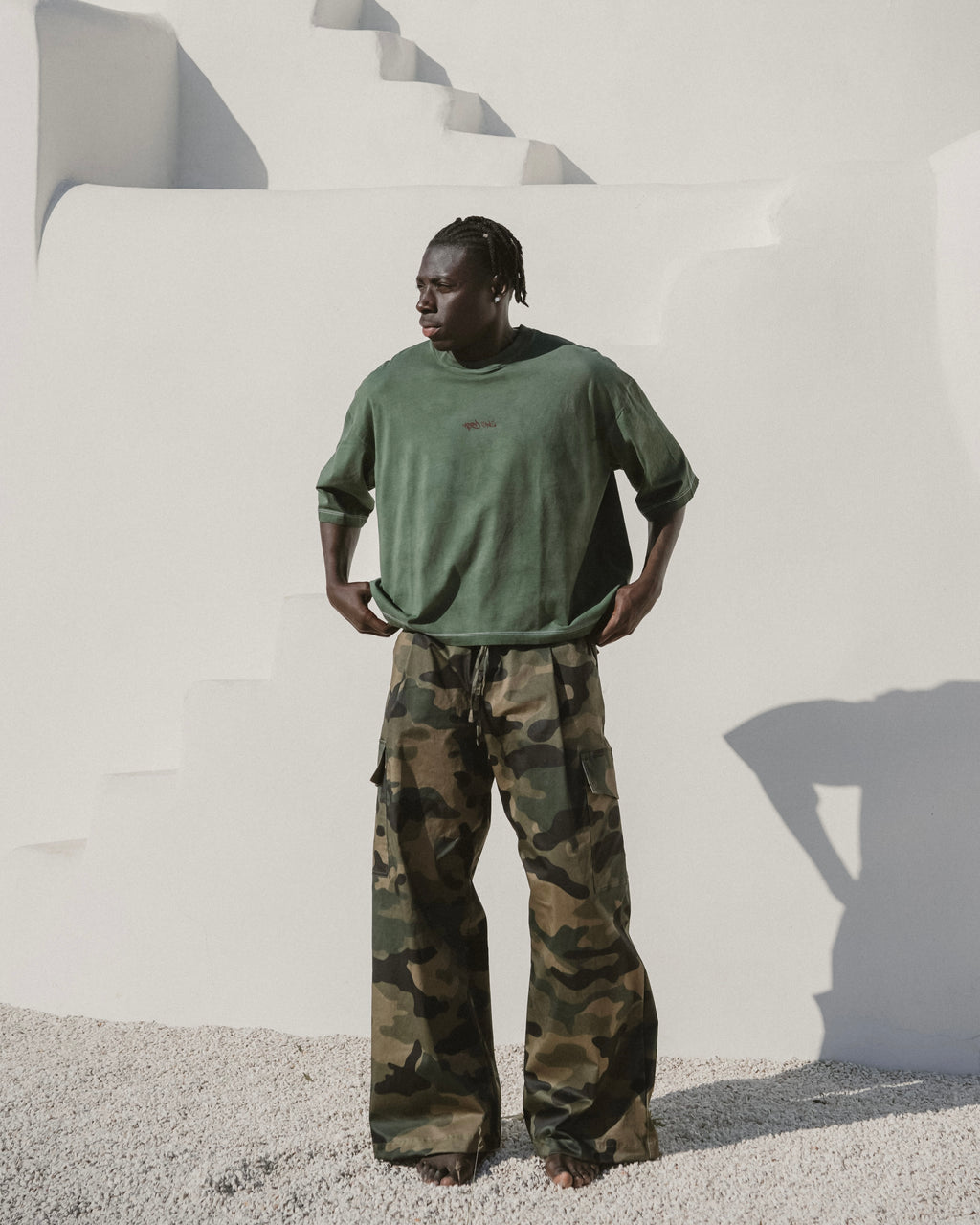 Faded dark green printed tee