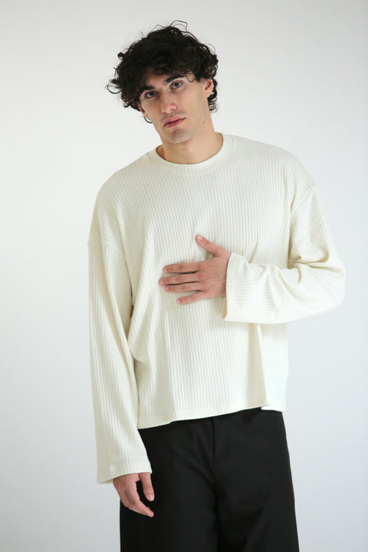 Maglioncino crop a coste panna