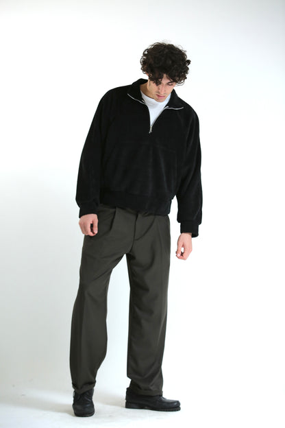 Pantalone vita alta fondo largo verde scuro