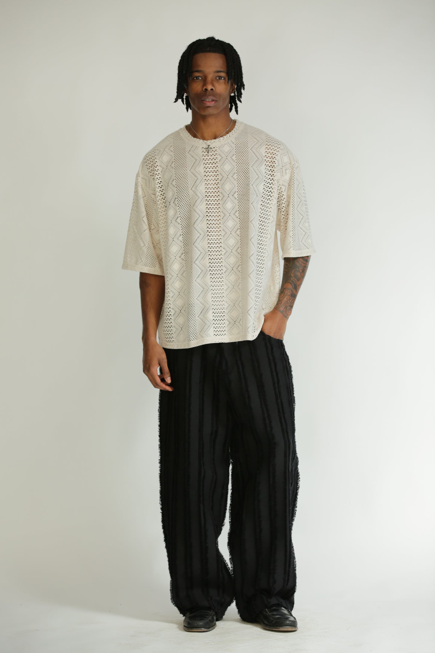 T-shirt traforata crop manica 3/4 bianca