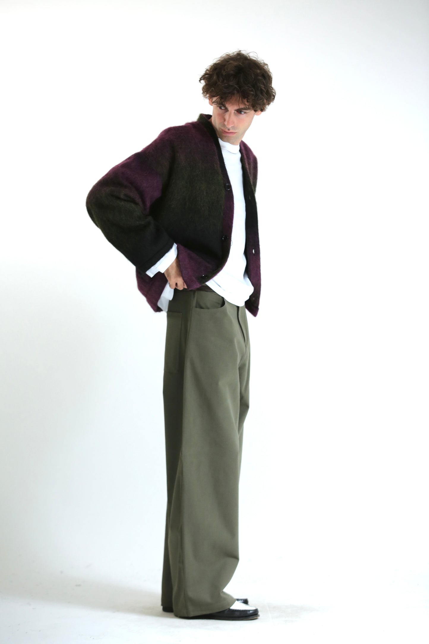 Cardigan mohair viola nero verde