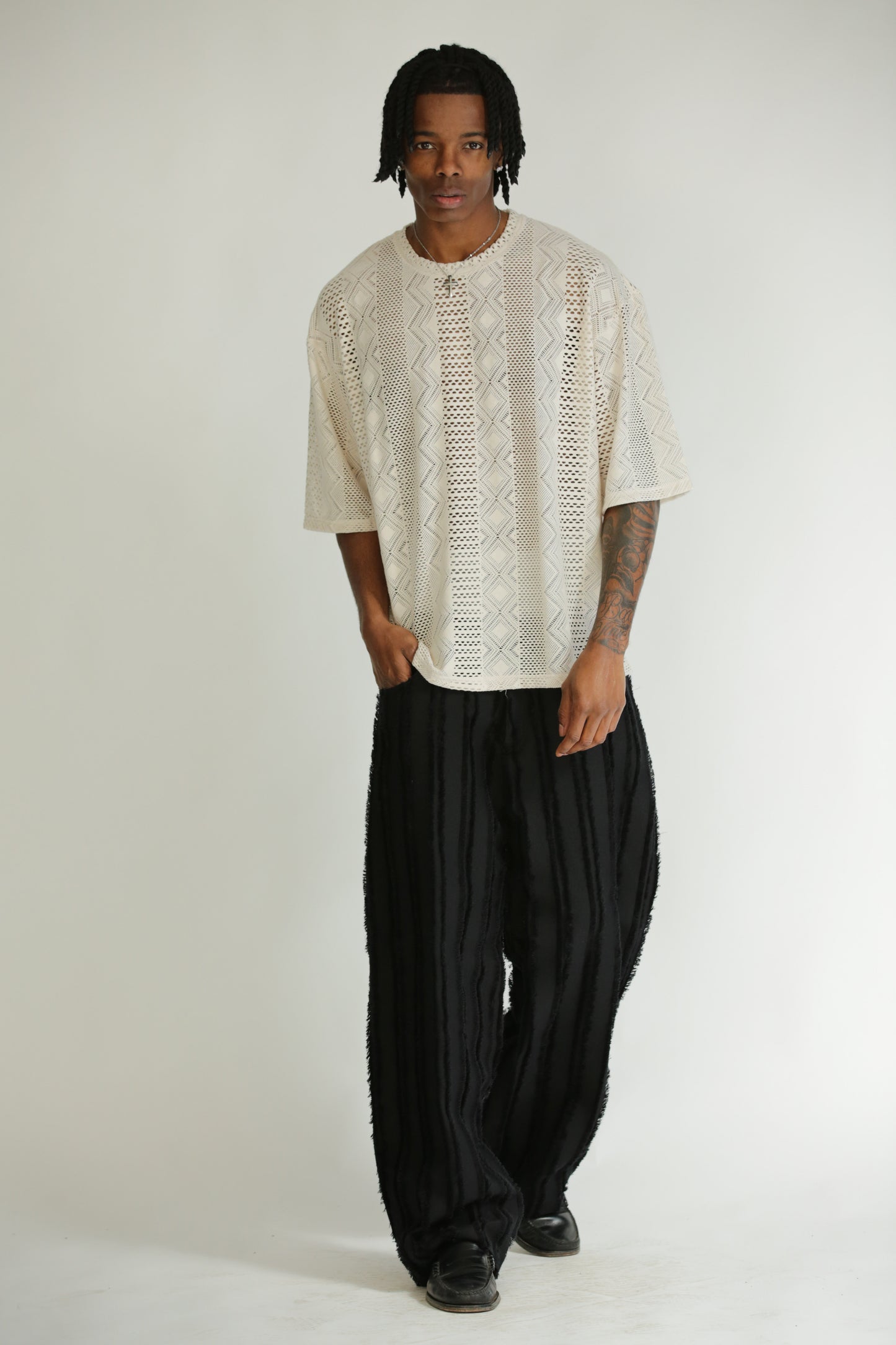 T-shirt traforata crop manica 3/4 bianca