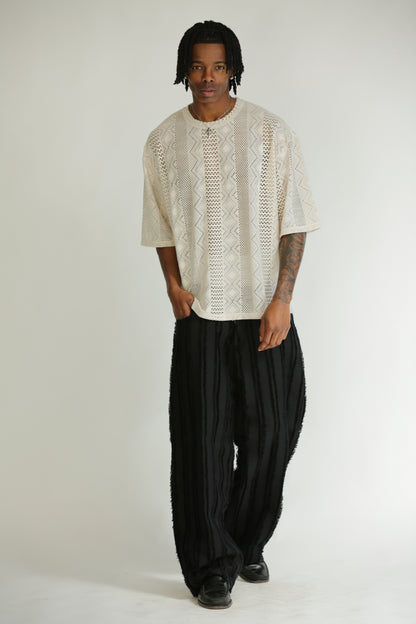 T-shirt traforata crop manica 3/4 bianca