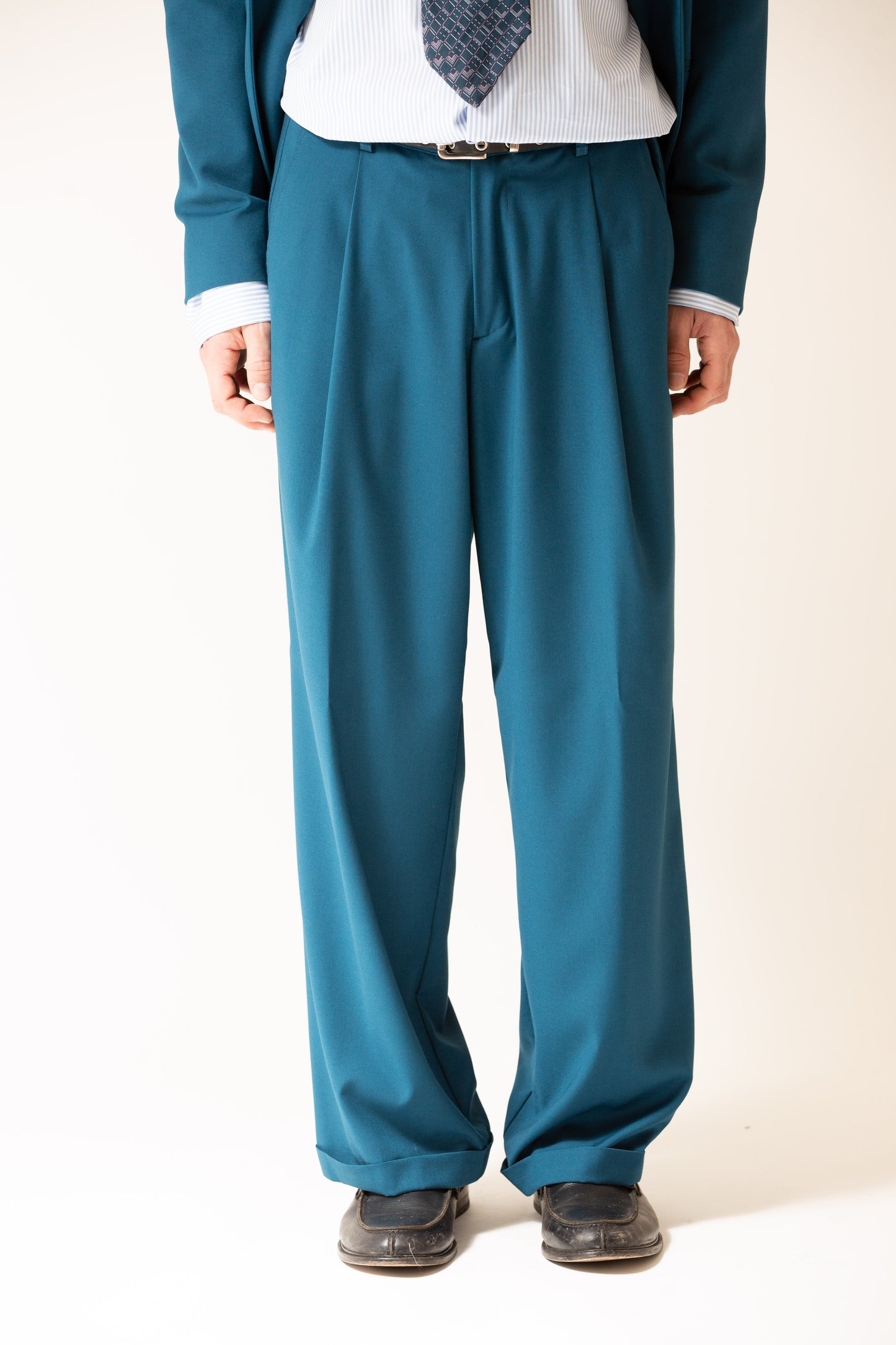 Pantalone vita alta fondo largo ottanio uomo