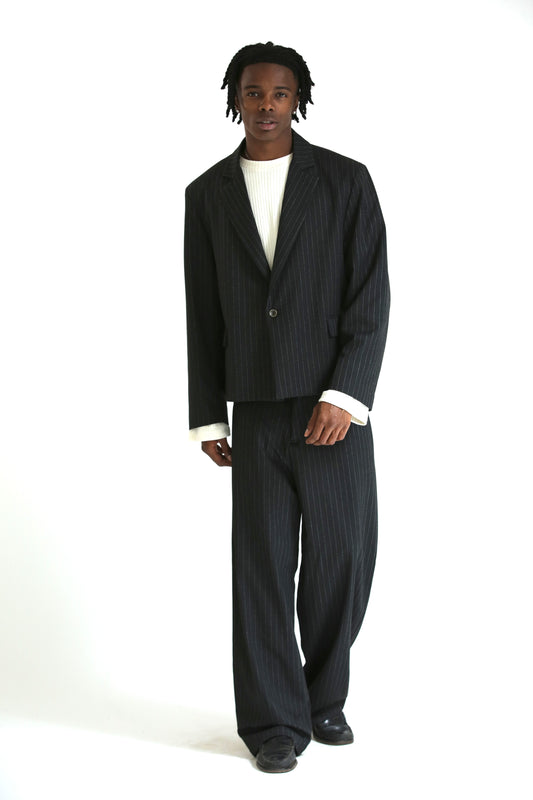 Pantalone Baggy gessato nero