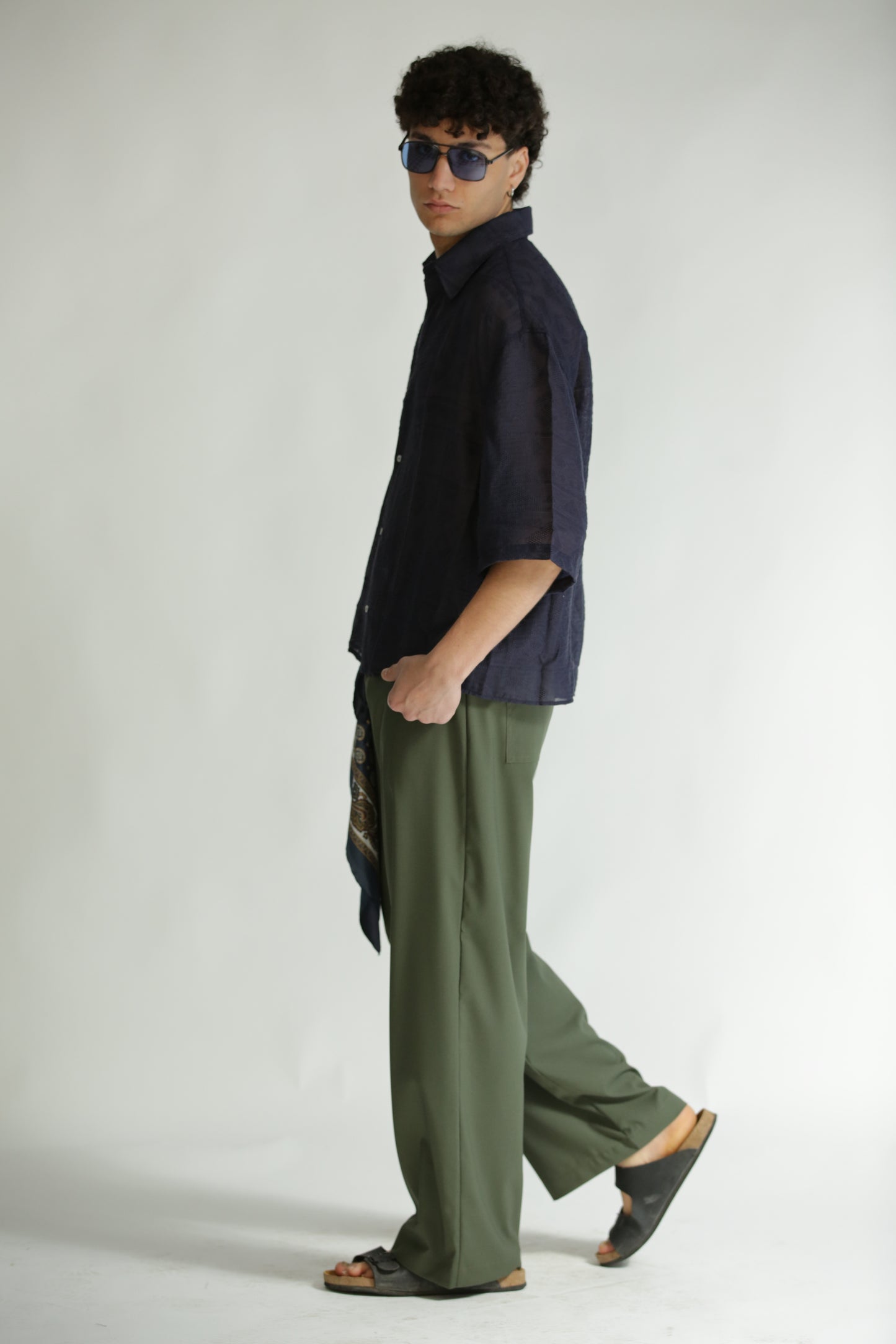 Camicia etnica manica 3/4 blu