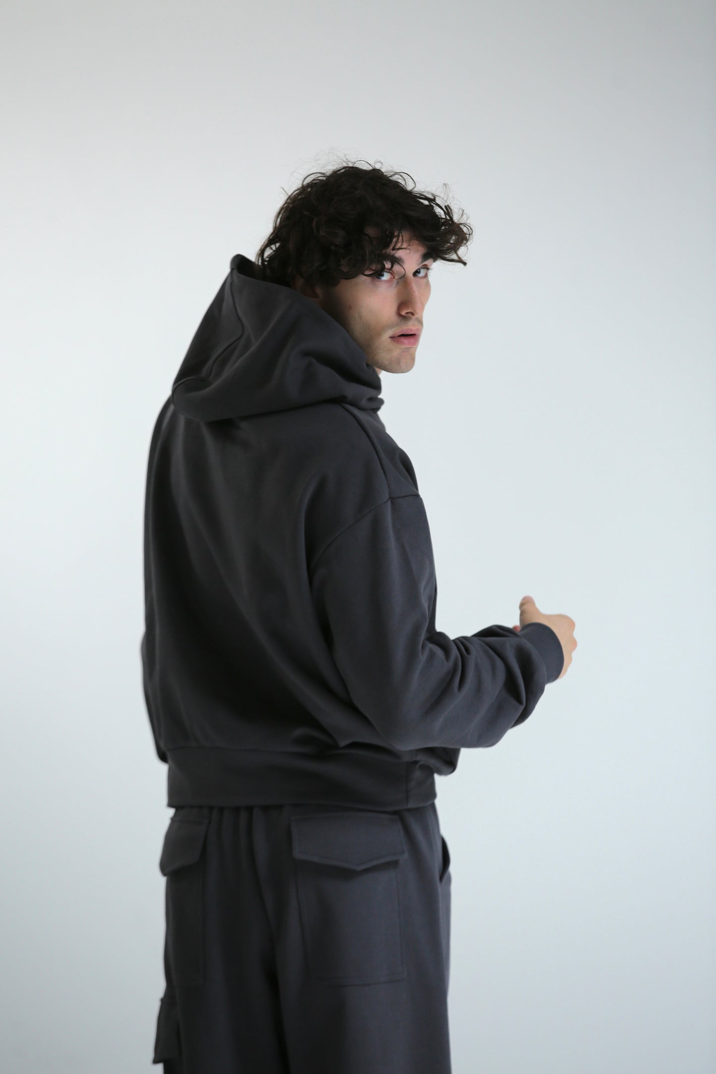 Felpa crop REVERSIBILE cappuccio piombo