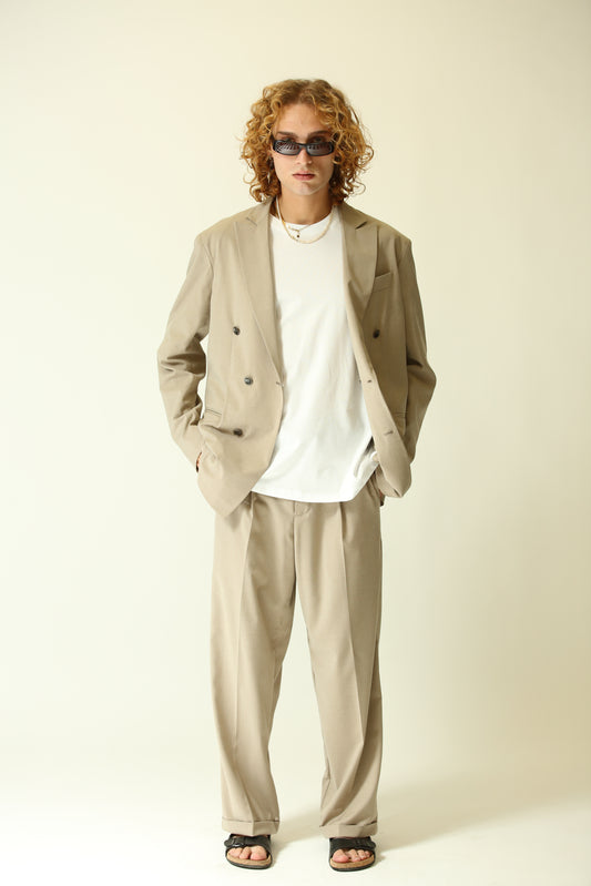 Pantalone vita alta fondo largo beige