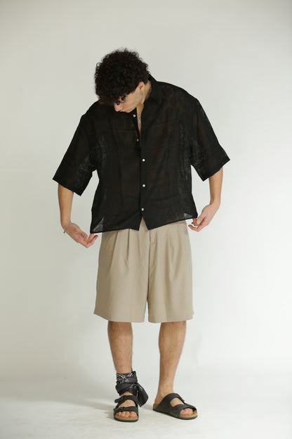 Camicia etnica manica 3/4 nera