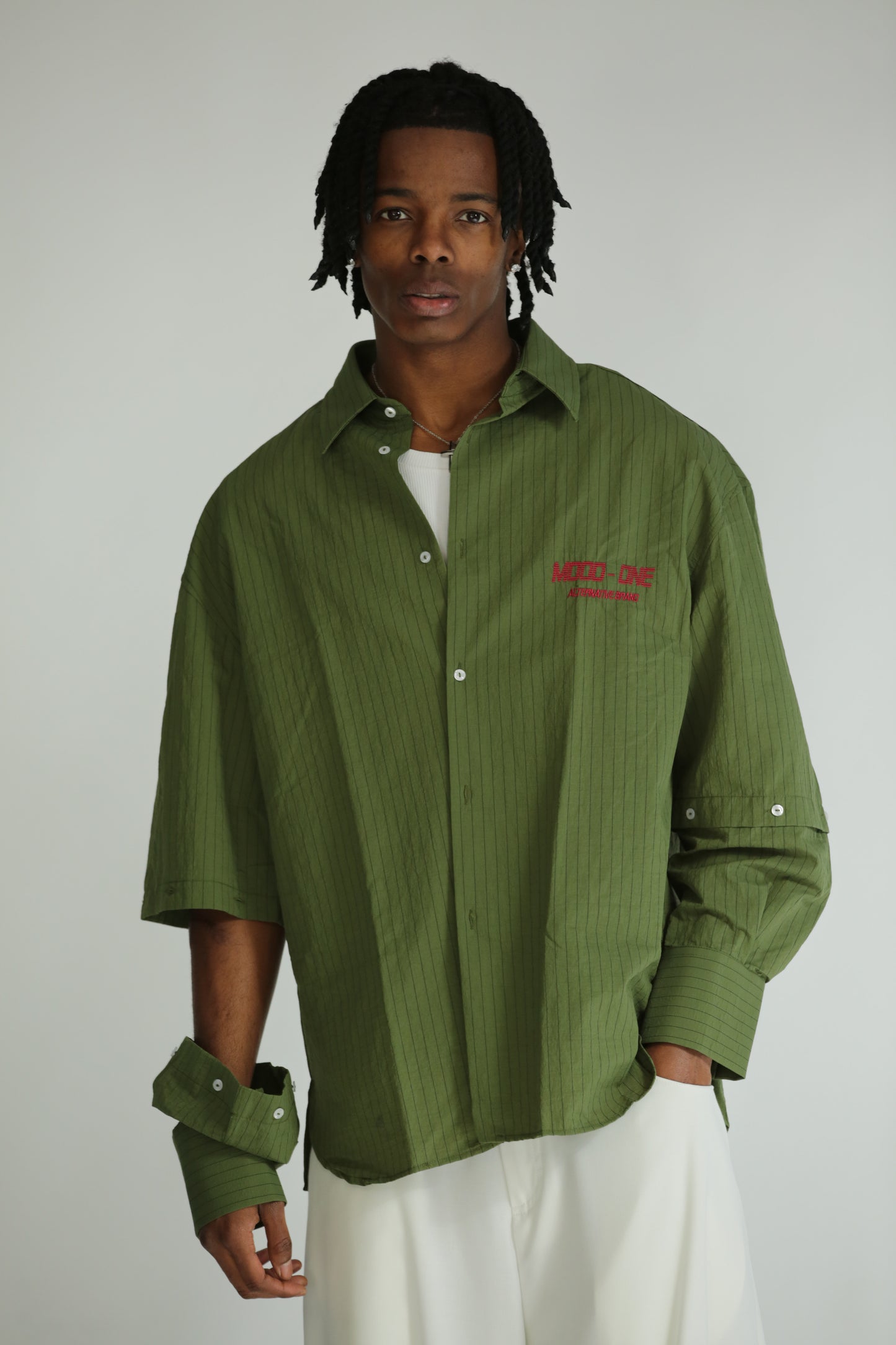 Camicia manica smontabile righe verde