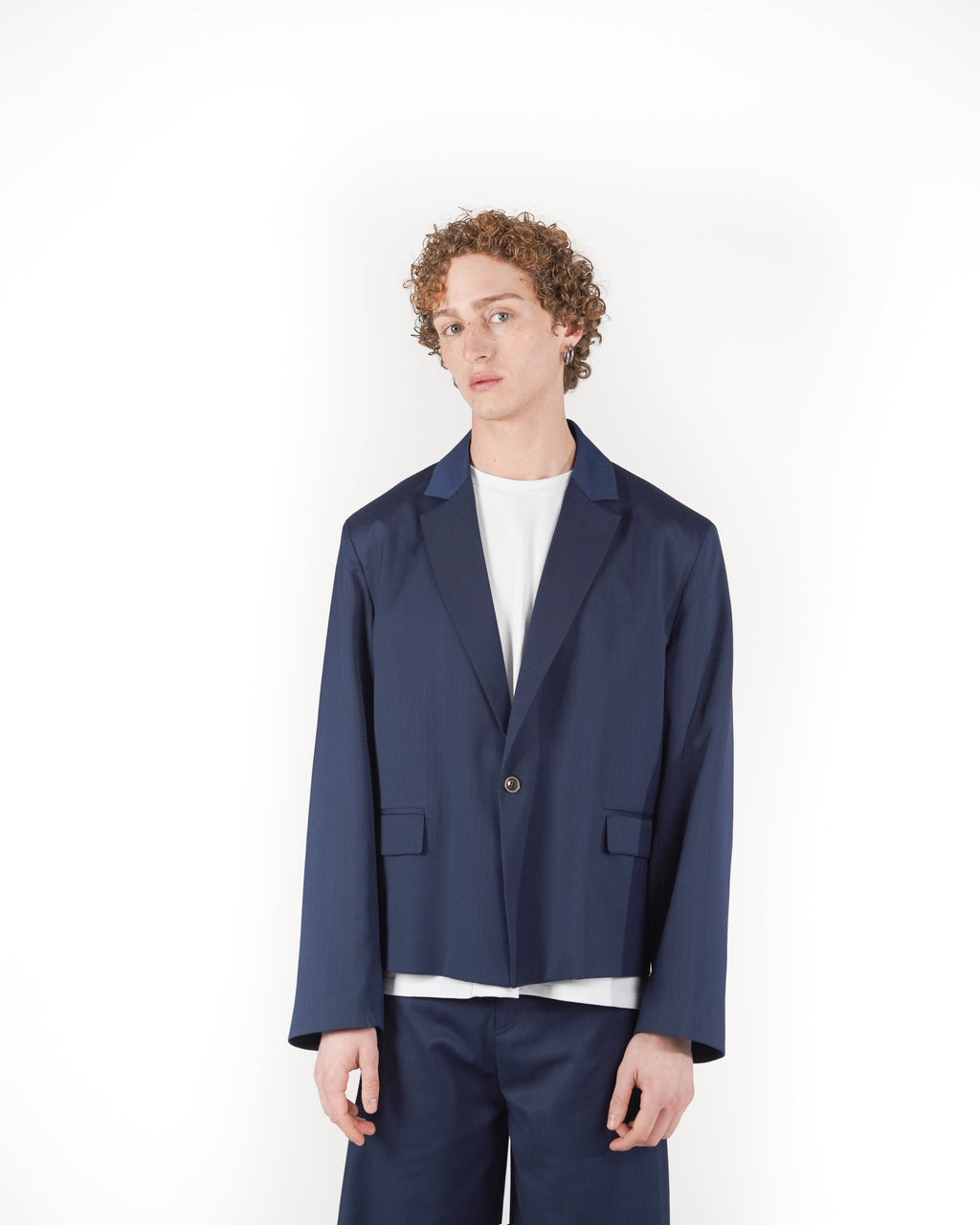 Giacca monopetto crop solarium blu