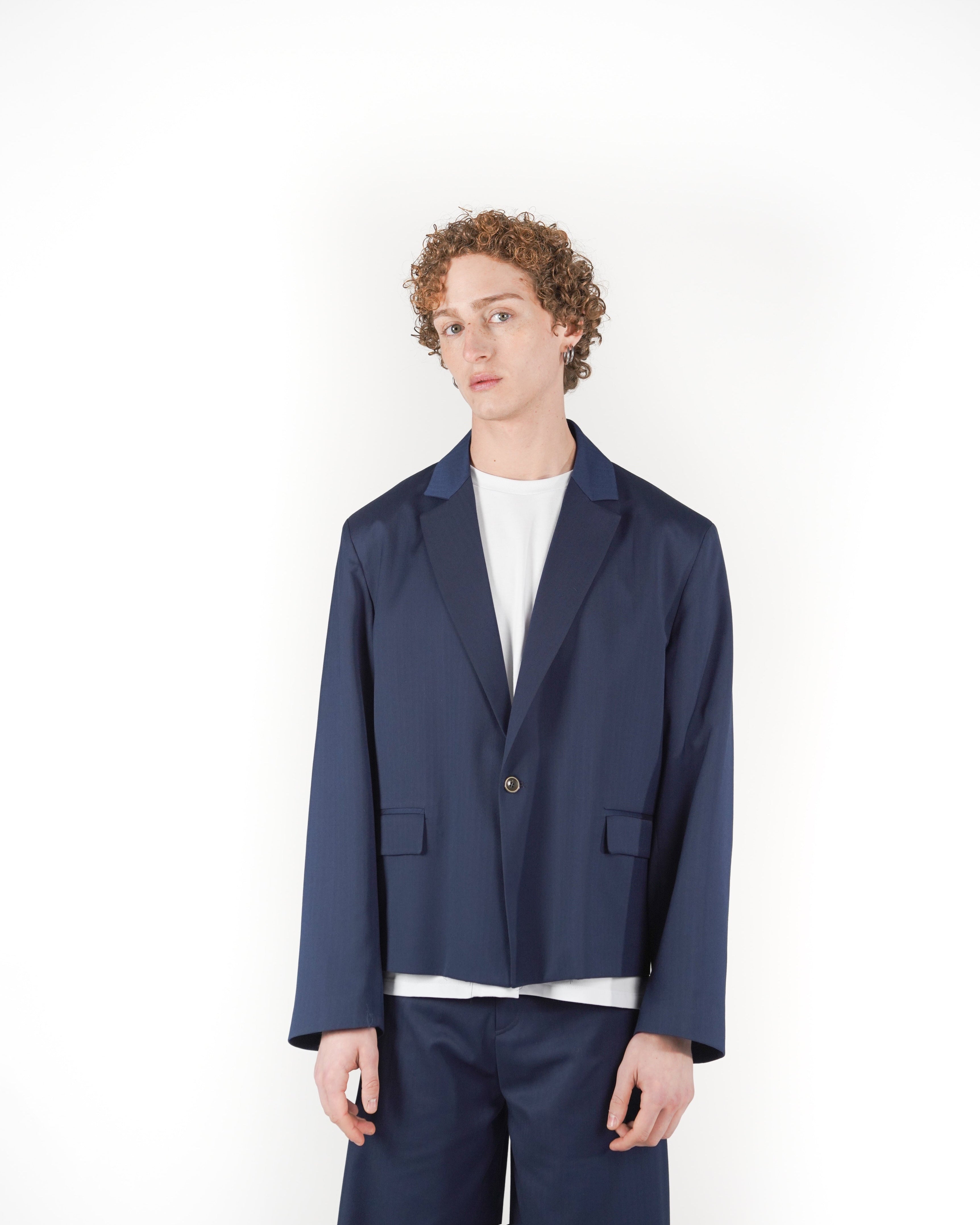 Giacca monopetto crop solarium blu
