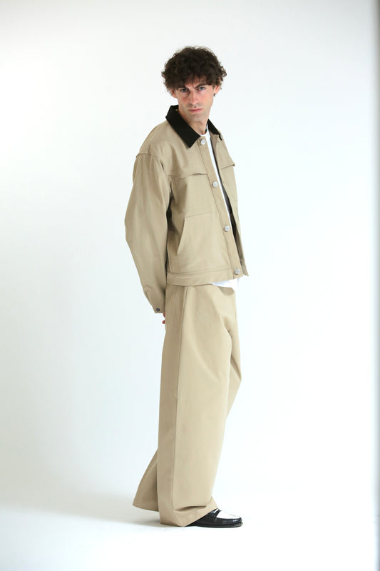 Pantalone Baggy in cotone beige