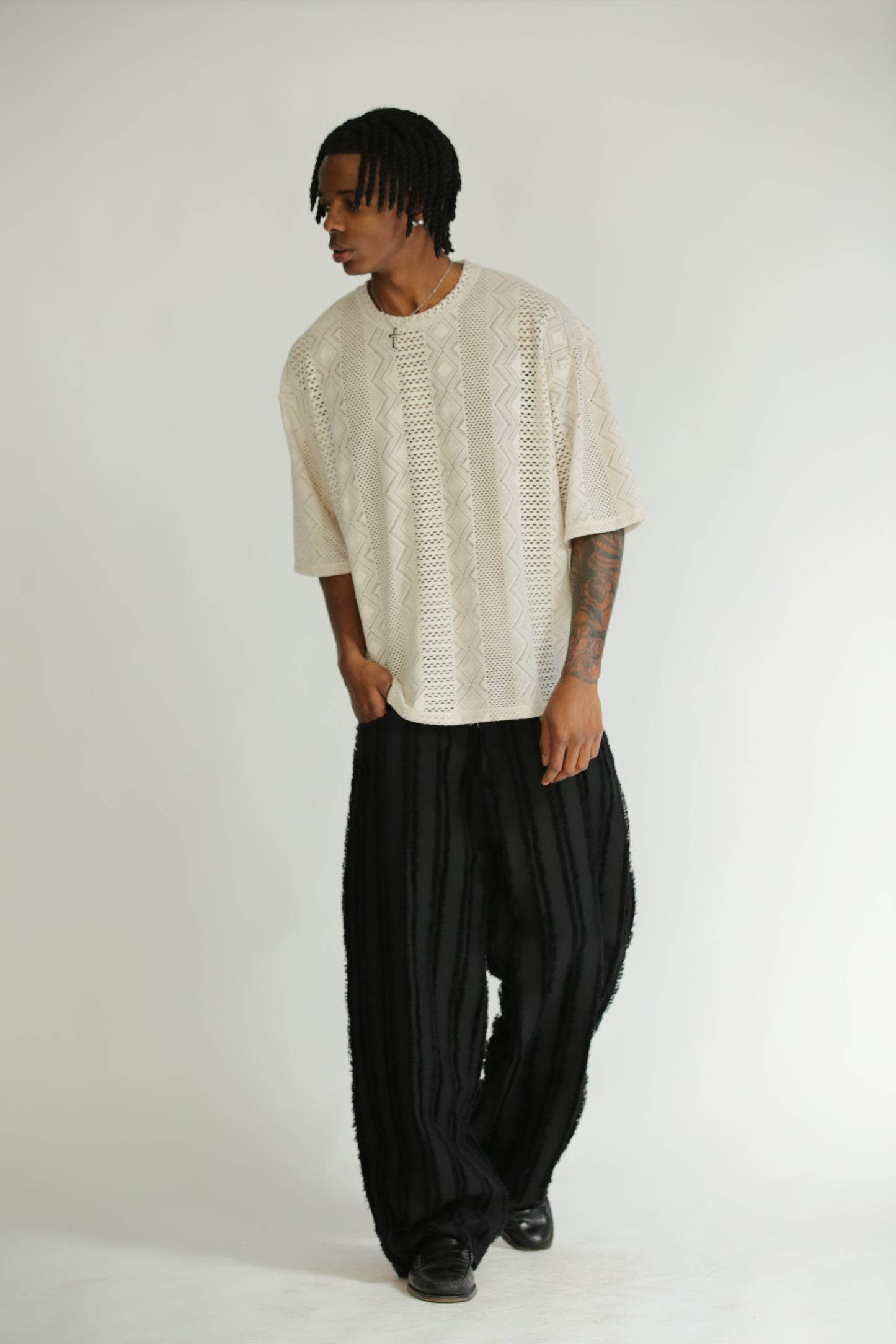 T-shirt traforata crop manica 3/4 bianca