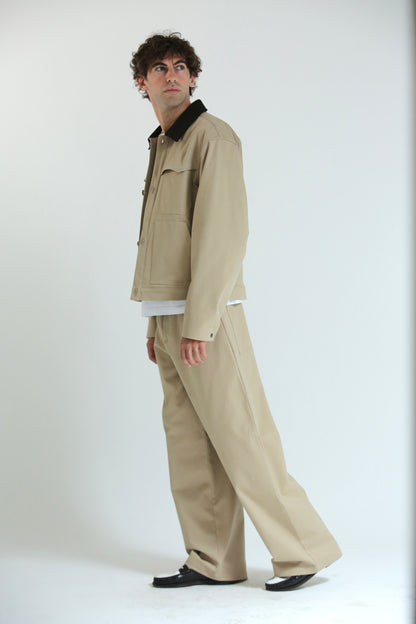 Work jacket collo contrasto beige