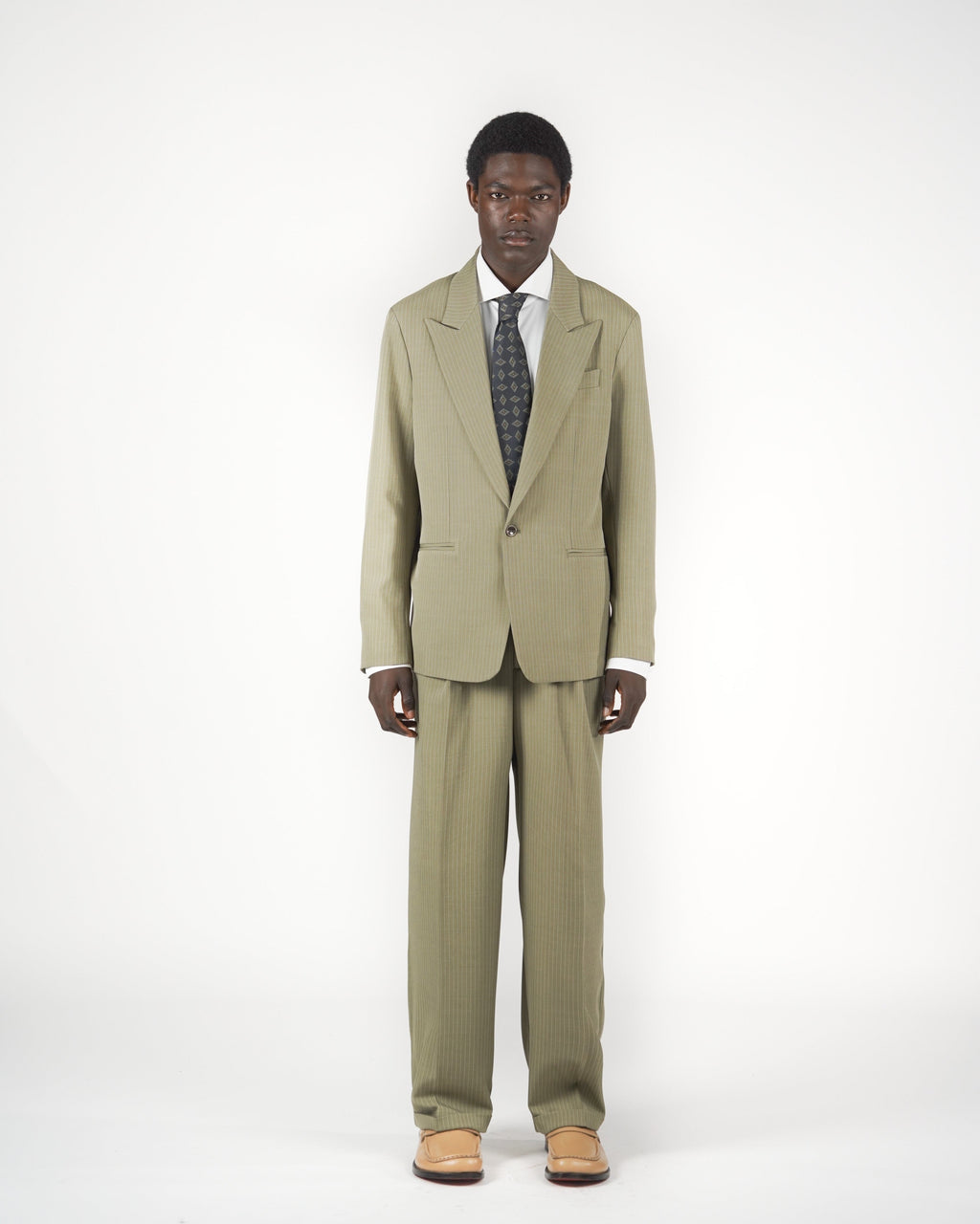 Pantalone loose fit sartoriale gessato verde