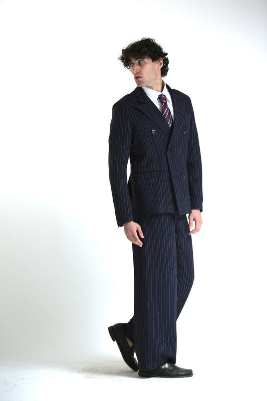 Pantalone Baggy gessato blu