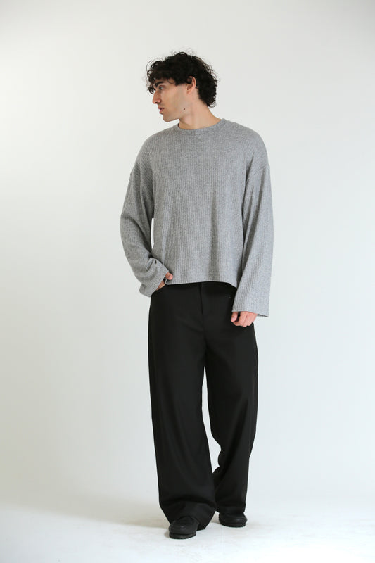 Maglioncino crop a coste grigio