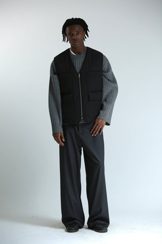 Gilet REVERSIBILE nero nylon / grigio ciniglia
