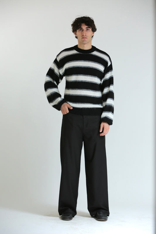 Maglione mohair a fasce grigio nero bianco