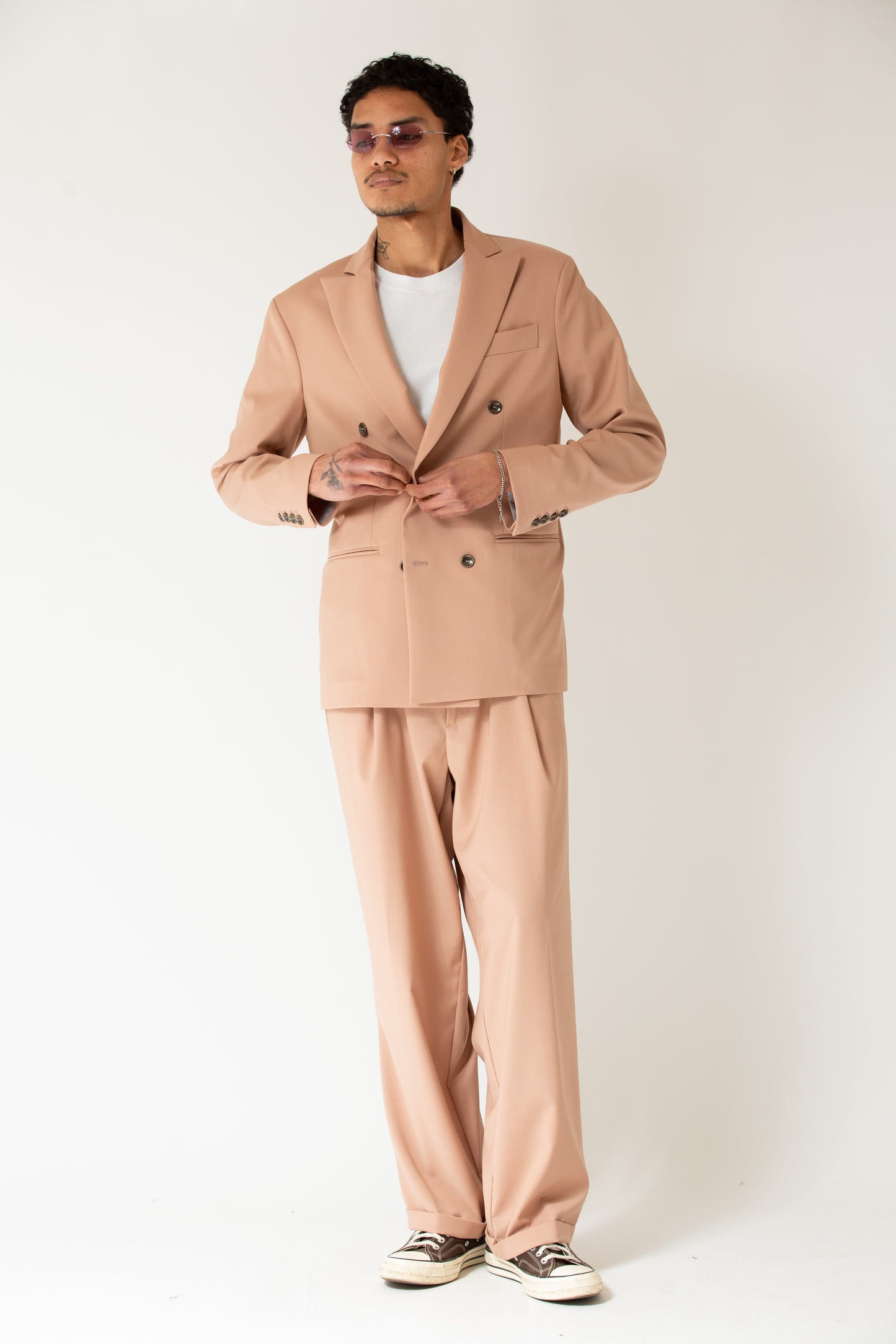 Pantalone vita alta fondo largo rosa