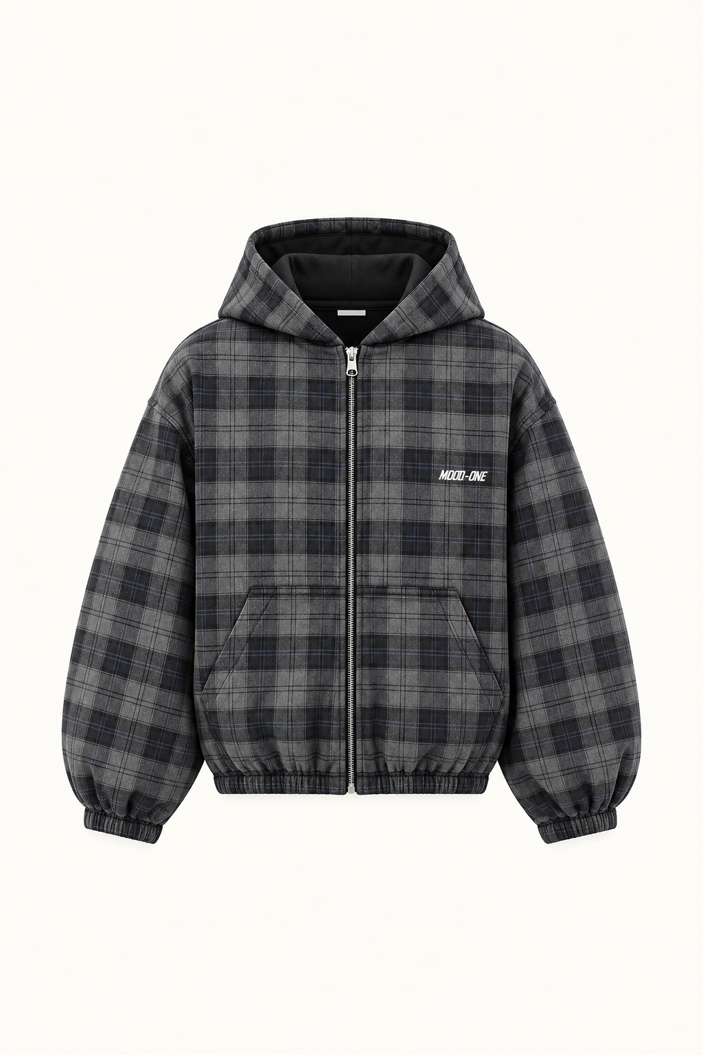 Black / Grey Tartan Reversible Zip Hoodie