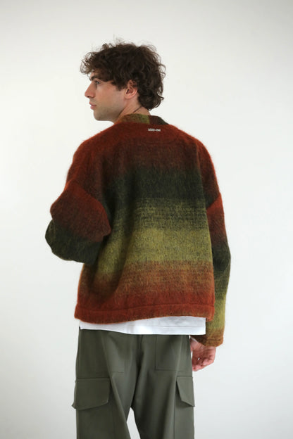 Cardigan mohair verde/rosso