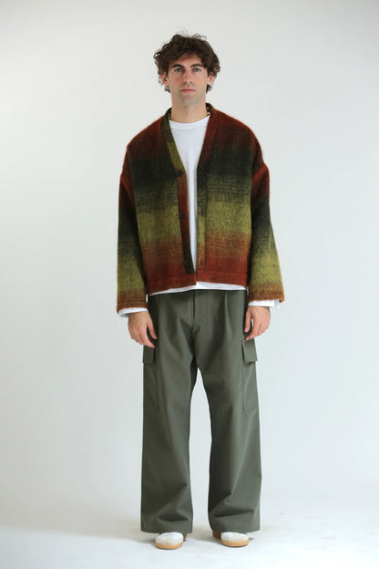Cardigan mohair verde/rosso