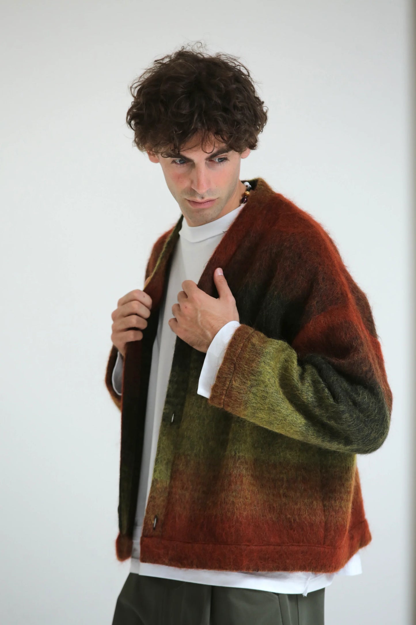 Cardigan mohair verde/rosso